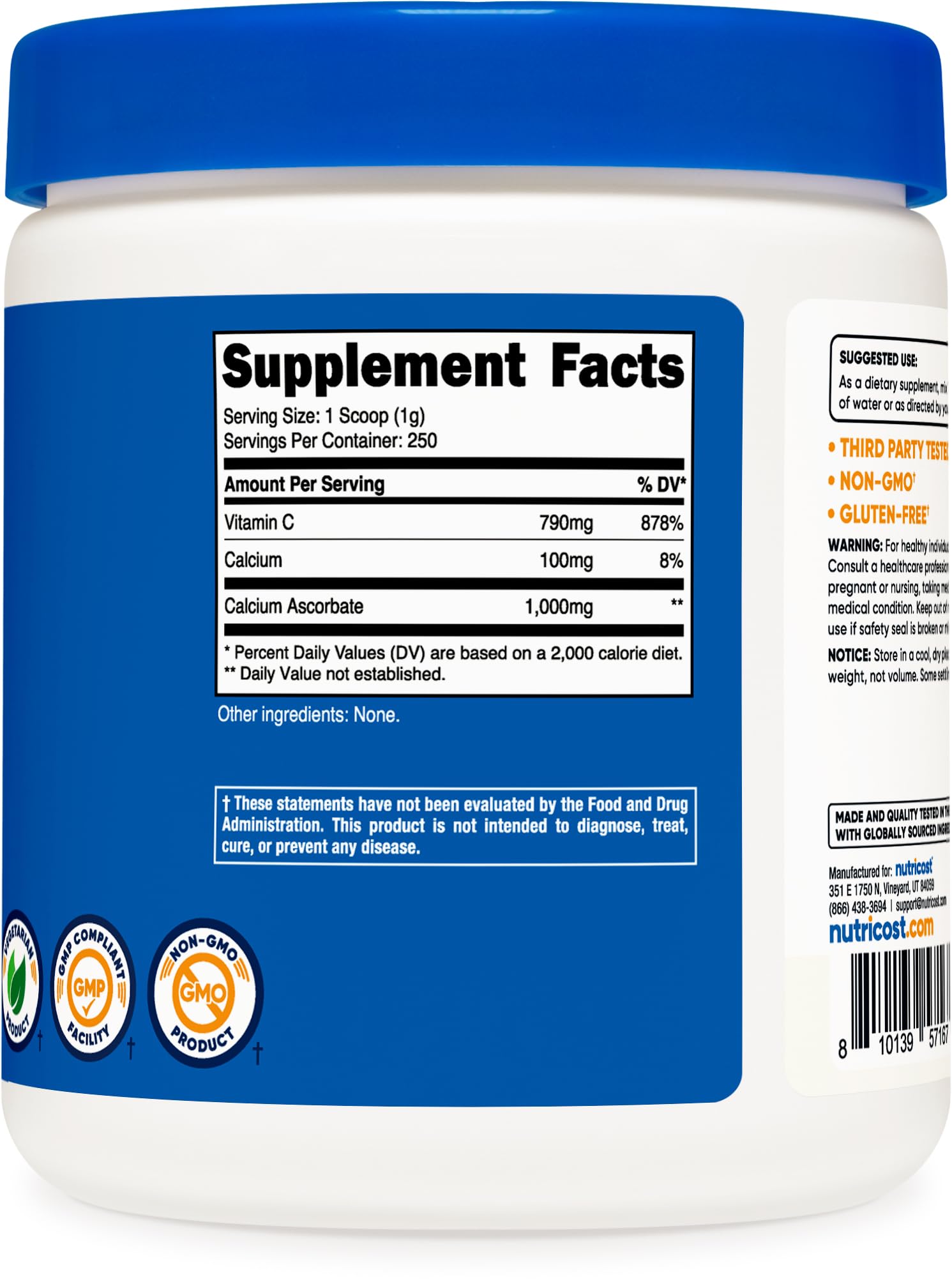 Foto 6 pulgar | Suplemento Nutricost De Ascorbato De Calcio En Polvo 250 G - Venta Internacional.