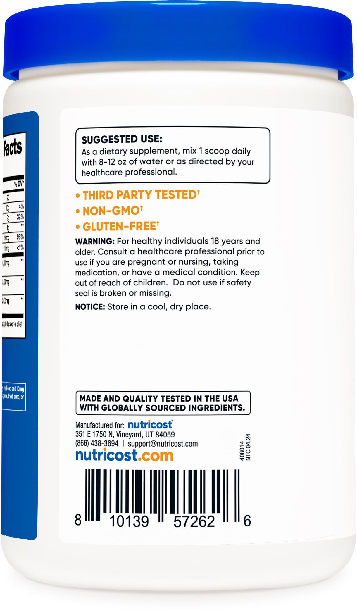 Foto 4 pulgar | Fibra Soluble En Polvo Nutricost 30 Porciones Vegana Sin Ogm - Venta Internacional.