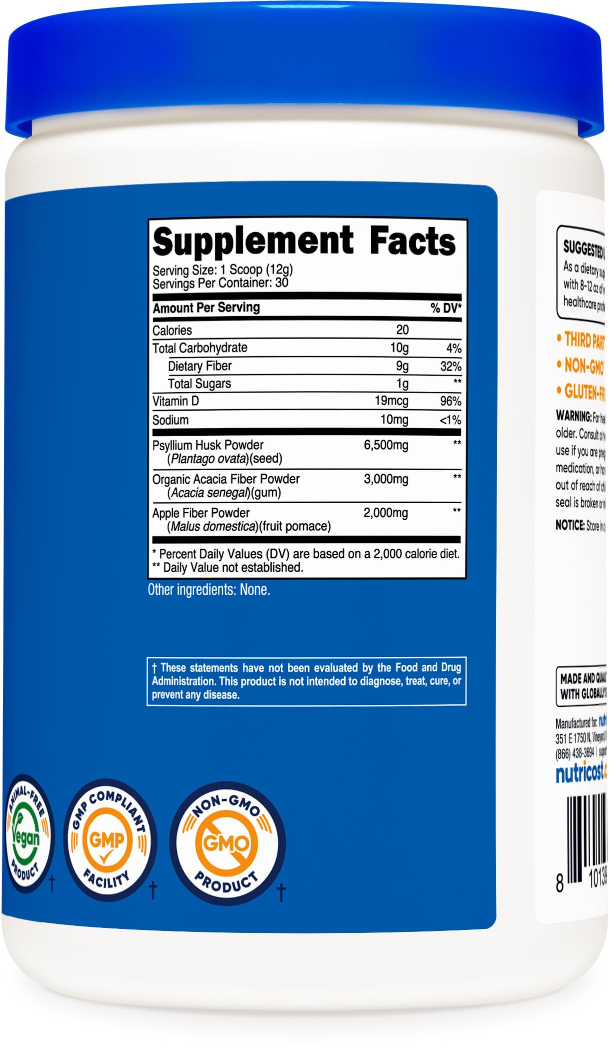 Foto 5 pulgar | Fibra Soluble En Polvo Nutricost 30 Porciones Vegana Sin Ogm - Venta Internacional.