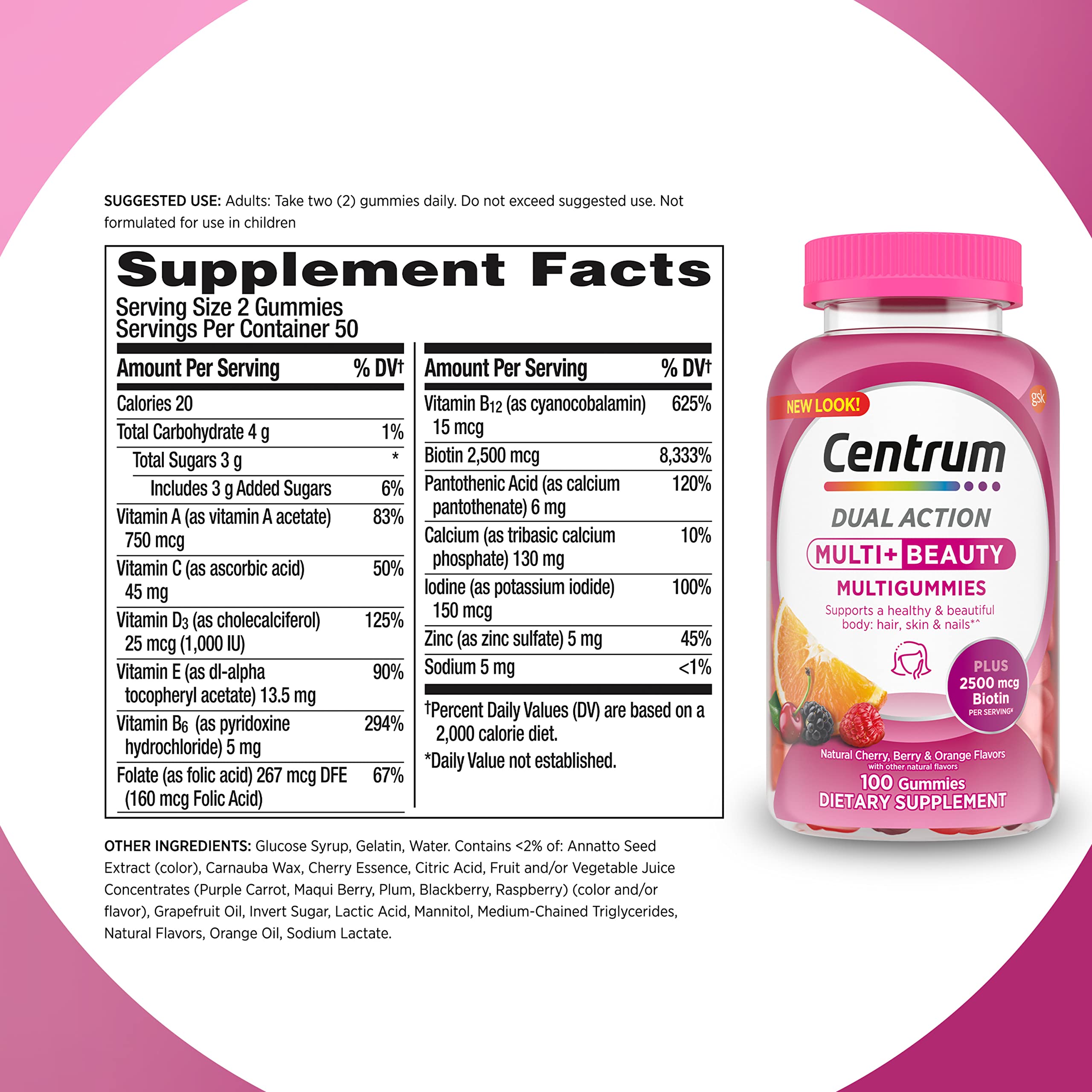 Foto 8 pulgar | Suplemento Centrum Multigummies Multi+ Beauty 100 Comprimidos - Venta Internacional.