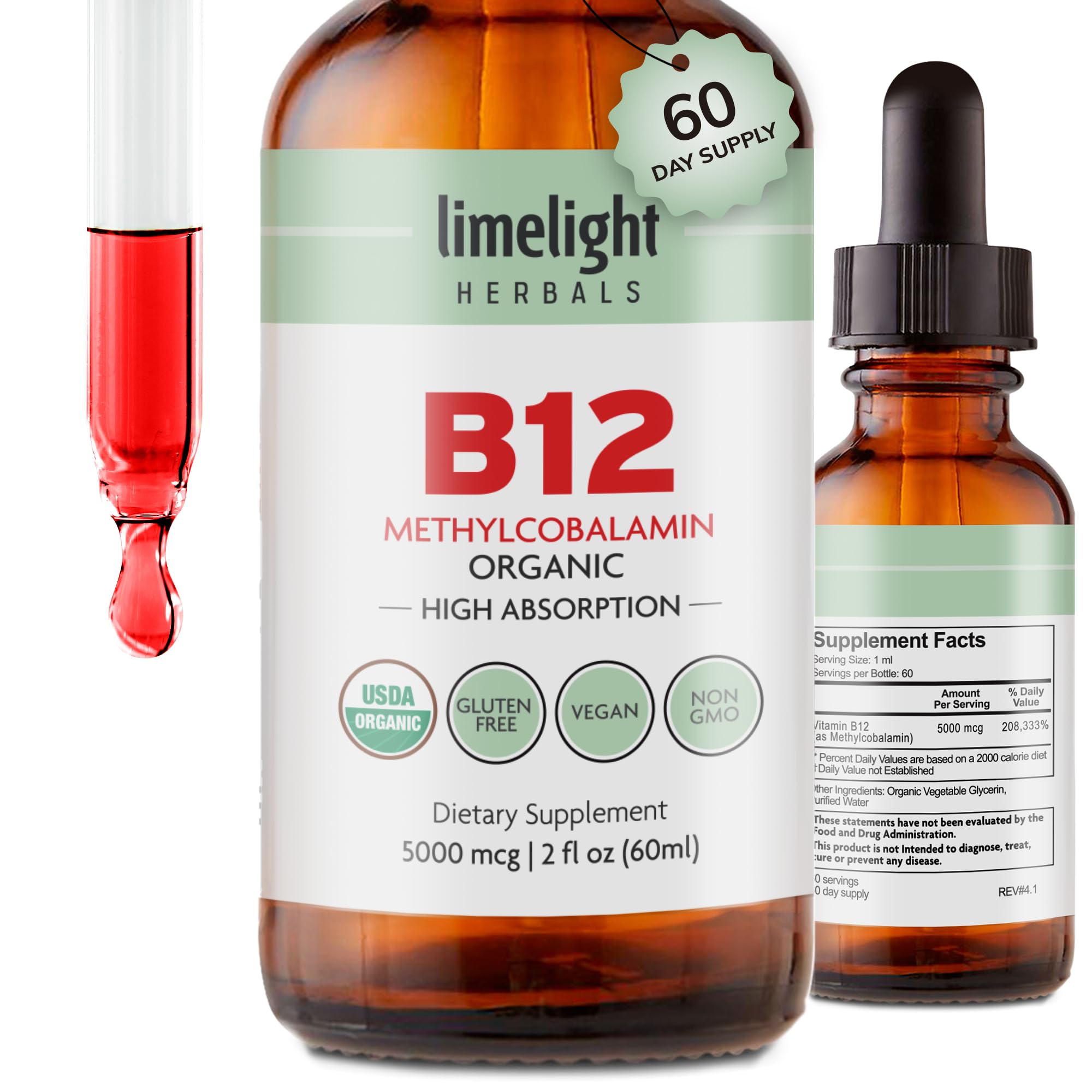 Foto 2 pulgar | Gotas De Vitamina B12 Limelight Herbals 5000 Mcg De Metilcobalamina - Venta Internacional.