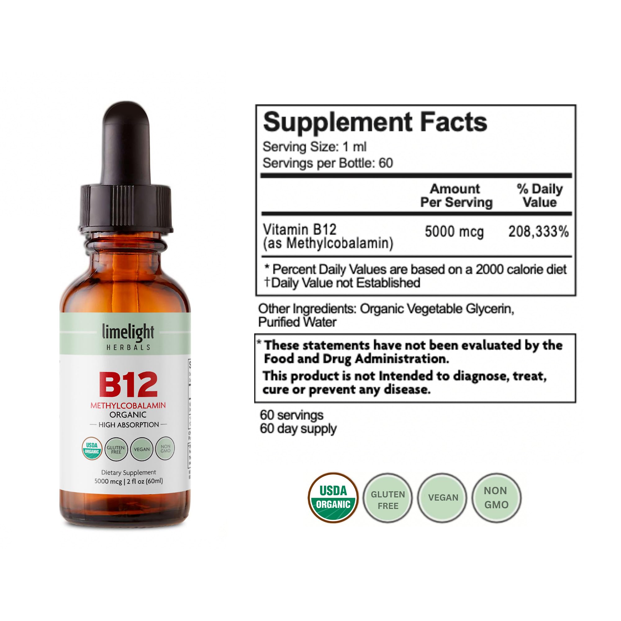 Foto 3 pulgar | Gotas De Vitamina B12 Limelight Herbals 5000 Mcg De Metilcobalamina - Venta Internacional.