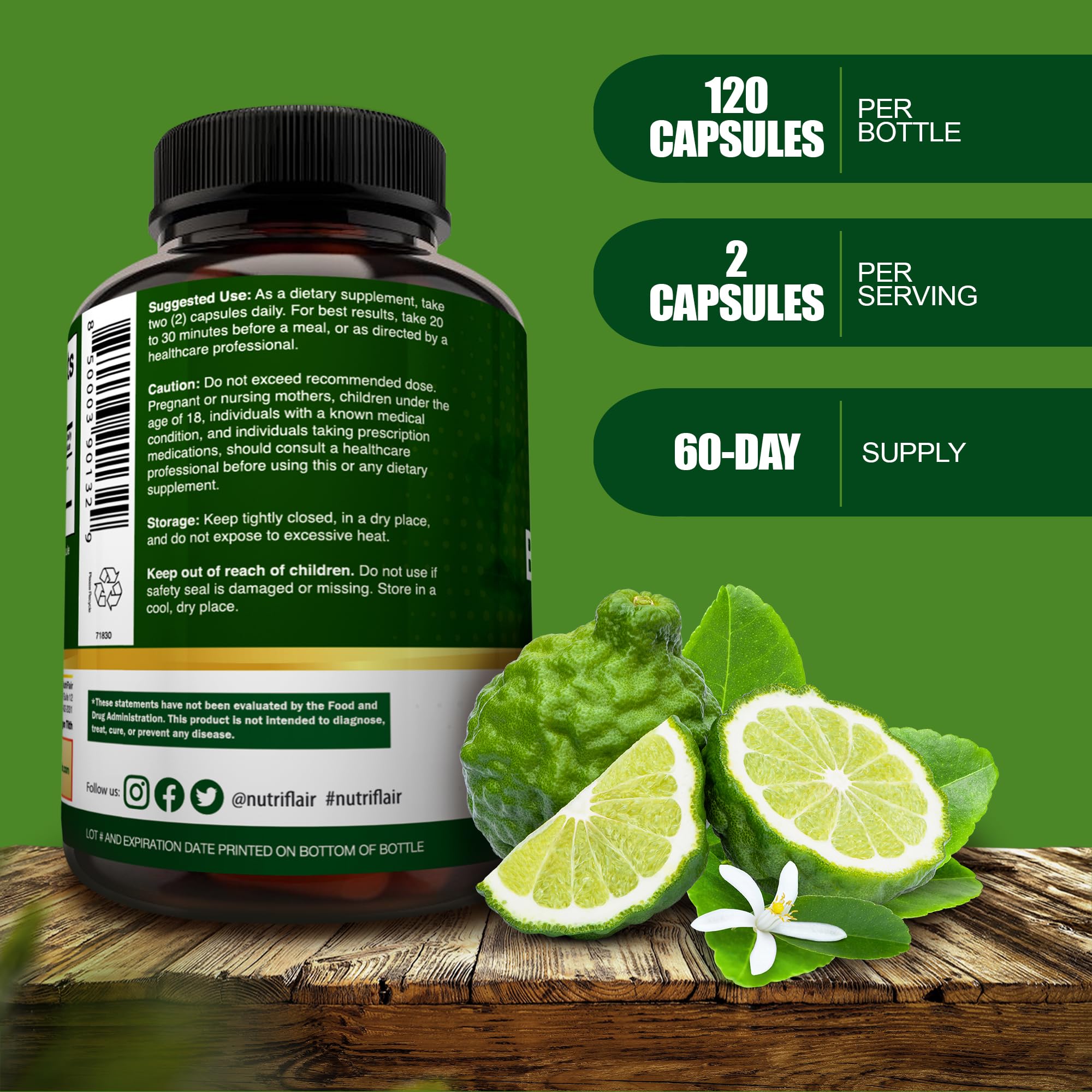 Foto 3 pulgar | Suplementos Nutriflair, Cítricos, Bergamota Orgánica, 1400 Mg, 120 Cápsulas - Venta Internacional.