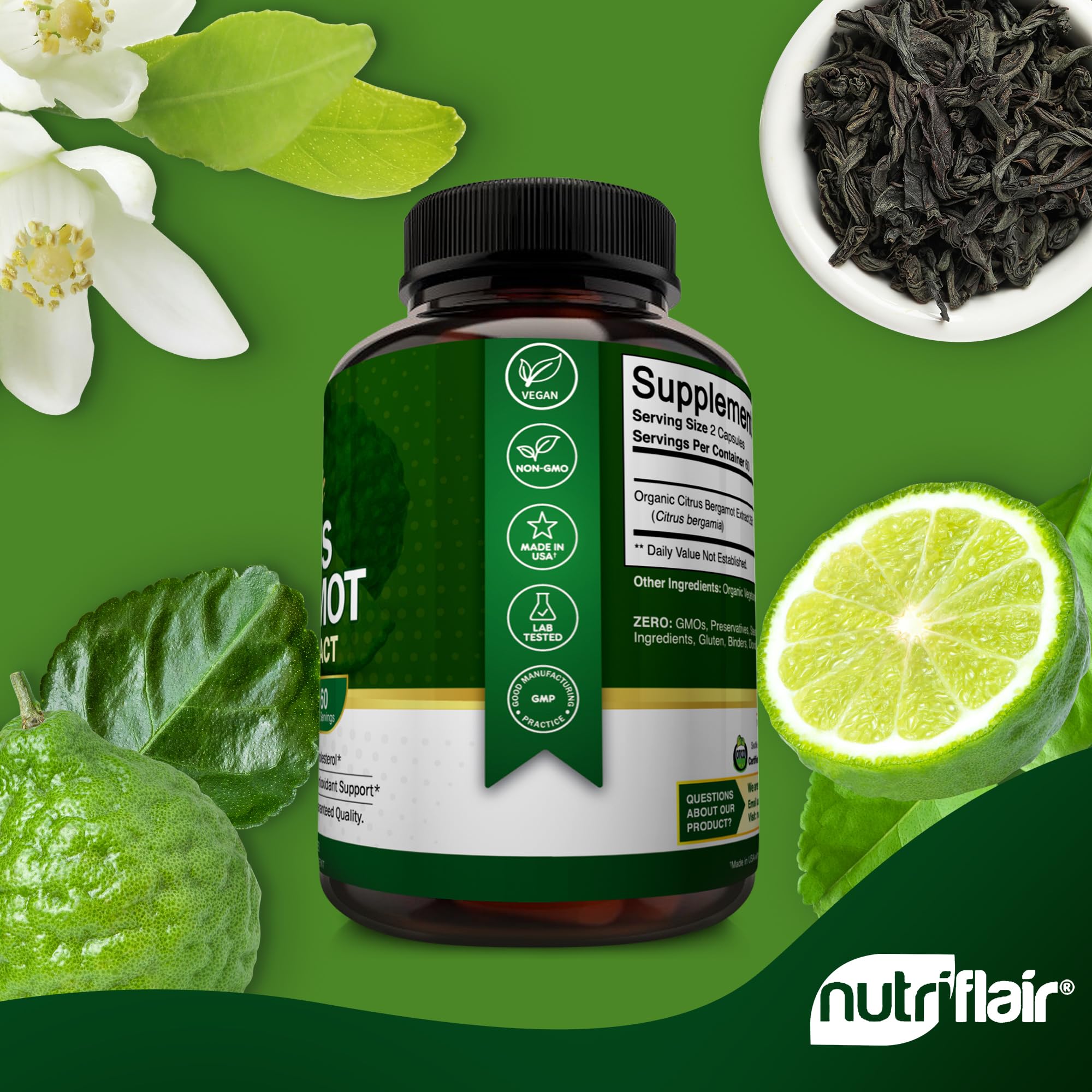 Foto 5 pulgar | Suplementos Nutriflair, Cítricos, Bergamota Orgánica, 1400 Mg, 120 Cápsulas - Venta Internacional.