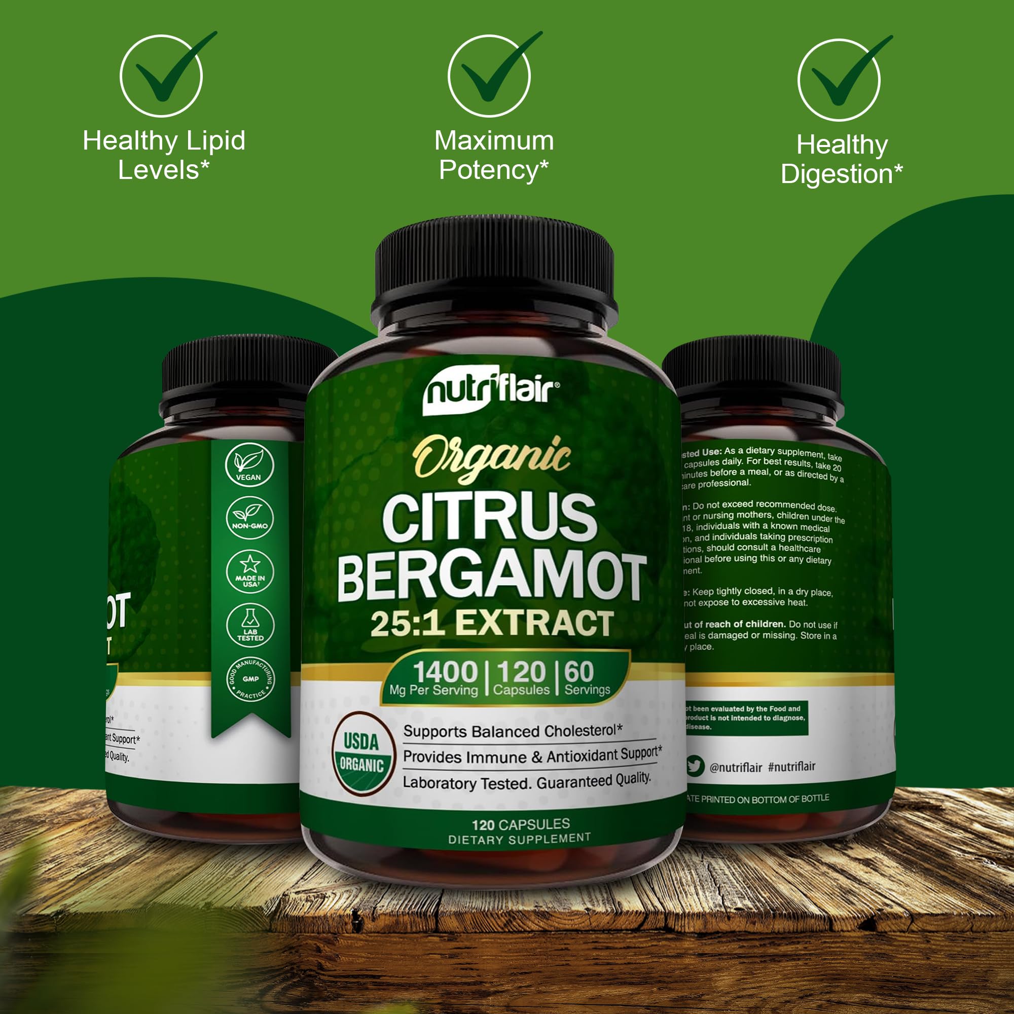 Foto 6 pulgar | Suplementos Nutriflair, Cítricos, Bergamota Orgánica, 1400 Mg, 120 Cápsulas - Venta Internacional.