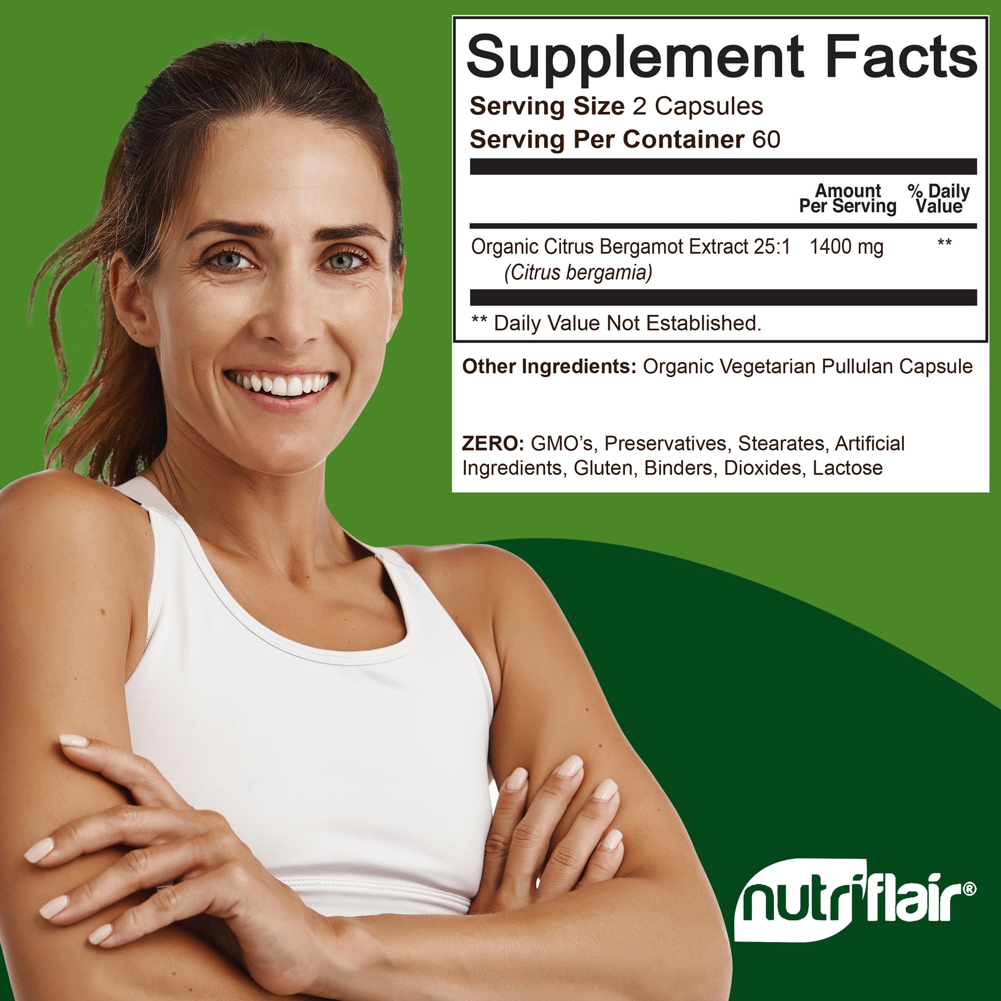 Foto 7 pulgar | Suplementos Nutriflair, Cítricos, Bergamota Orgánica, 1400 Mg, 120 Cápsulas - Venta Internacional.