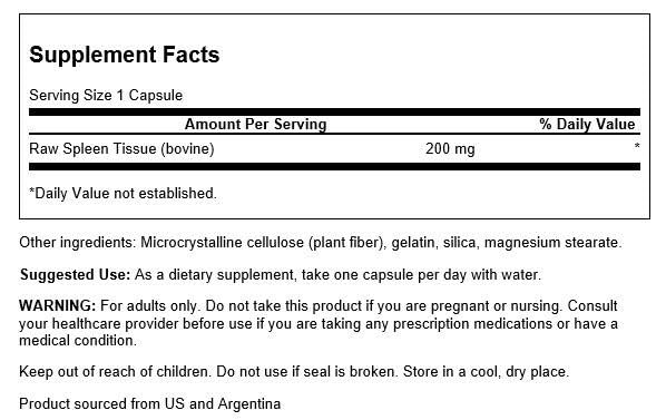 Foto 3 pulgar | Suplemento Swanson Raw Spleen Glandular 200 Mg 60 Cápsulas - Venta Internacional.