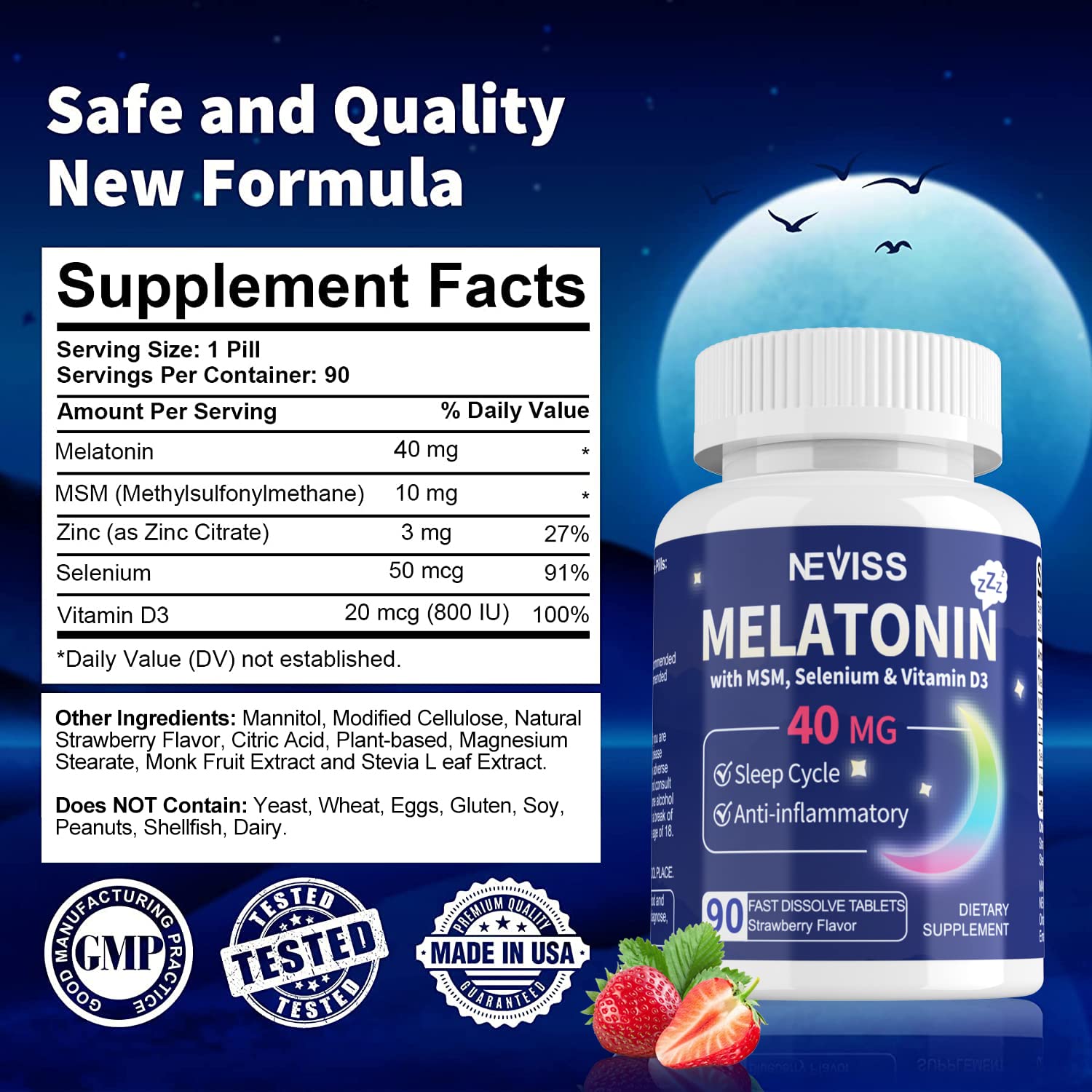 Foto 3 | Suplemento De Melatonina Neviss 40 Mg Con Vitamina D3 Y Msm 180 Serv - Venta Internacional.