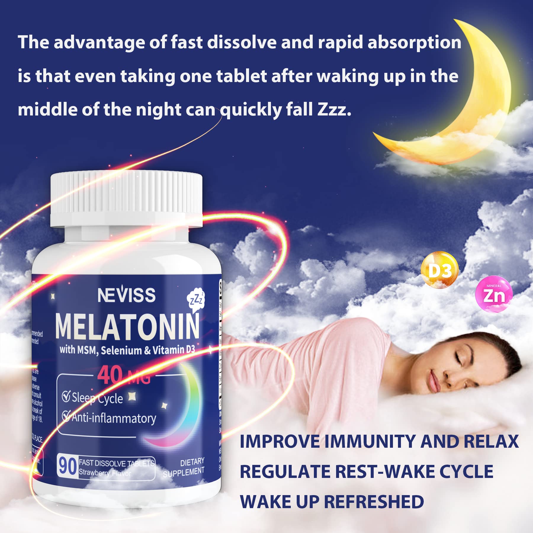 Foto 7 pulgar | Suplemento De Melatonina Neviss 40 Mg Con Vitamina D3 Y Msm 180 Serv - Venta Internacional.