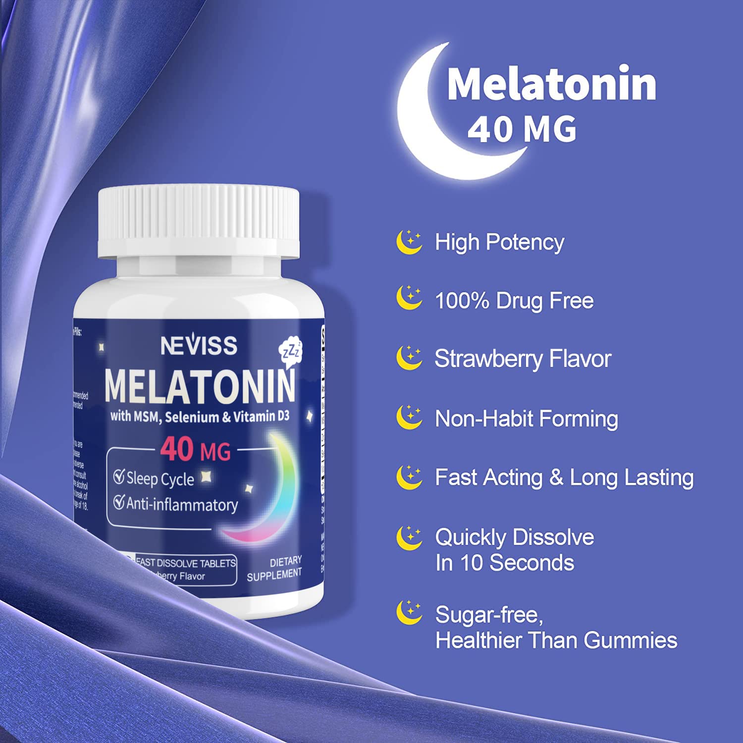 Foto 8 pulgar | Suplemento De Melatonina Neviss 40 Mg Con Vitamina D3 Y Msm 180 Serv - Venta Internacional.