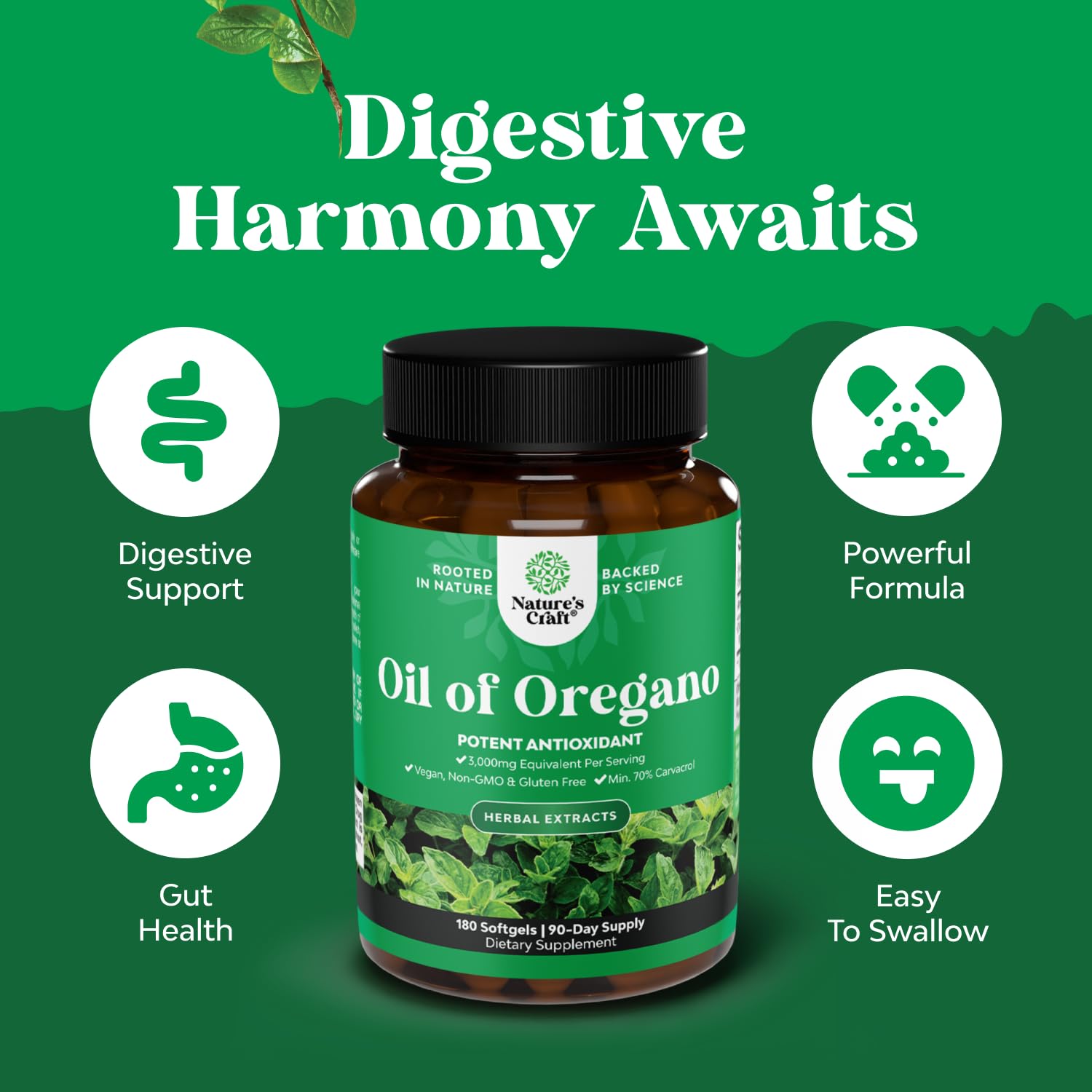 Foto 4 pulgar | Aceite De Orégano Silvestre Vegano Supplement Natures Craft 180 Cápsulas Blandas - Venta Internacional.