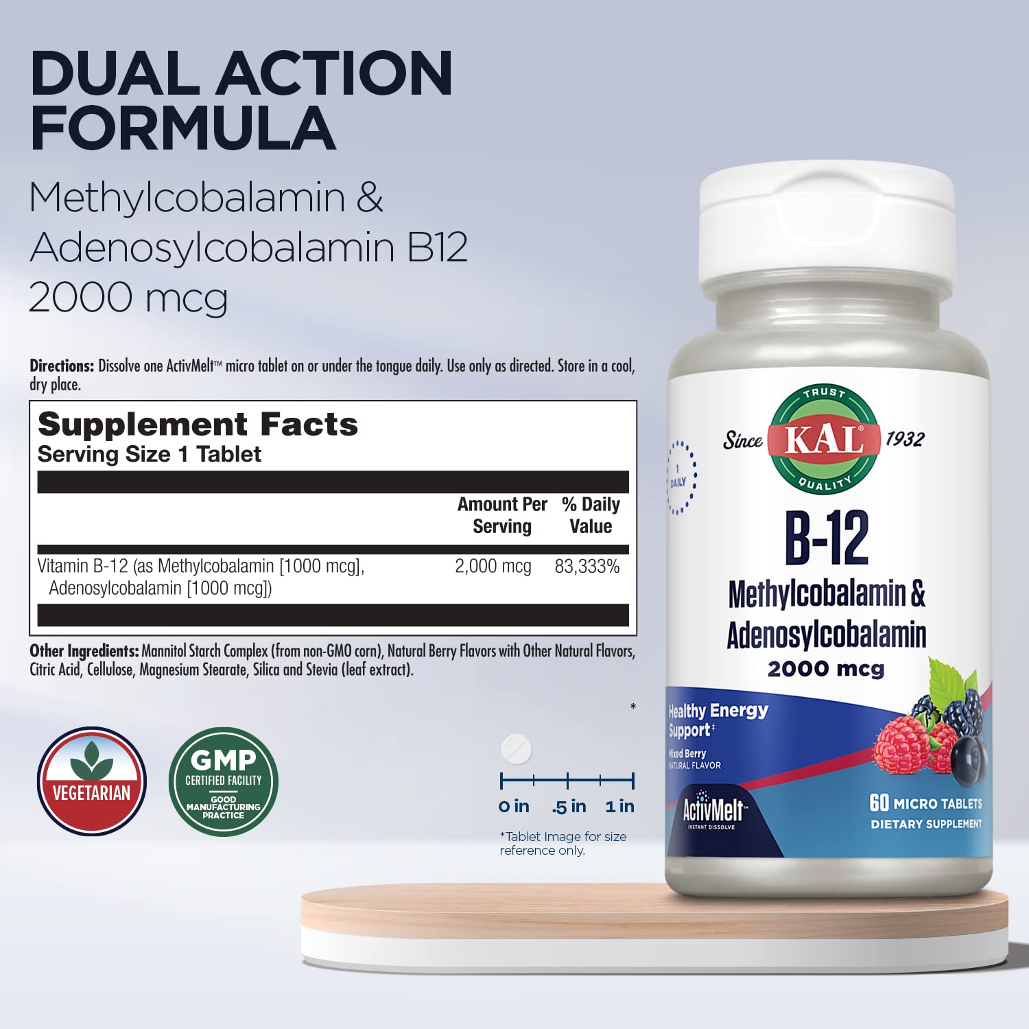 Foto 4 pulgar | Suplementos Kal Vitamina B12 Metilcobalamina 2000 Mcg 60 Tabletas - Venta Internacional