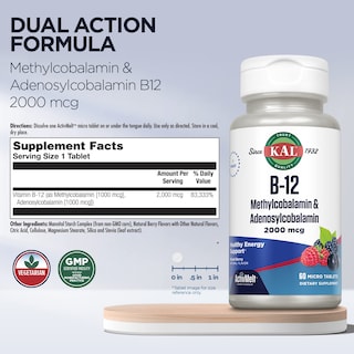 Foto 3 | Suplementos Kal Vitamina B12 Metilcobalamina 2000 Mcg 60 Tabletas - Venta Internacional