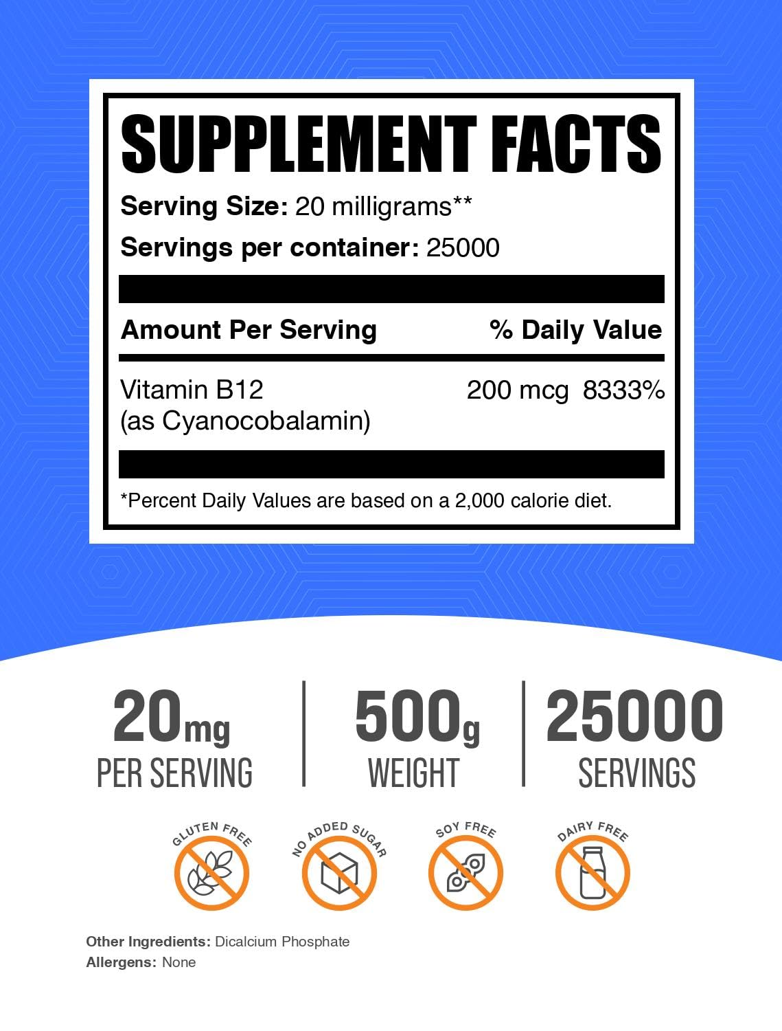 Foto 3 pulgar | Suplemento De Vitamina B12 Bulksupplements.com 500 G En Polvo - Venta Internacional.