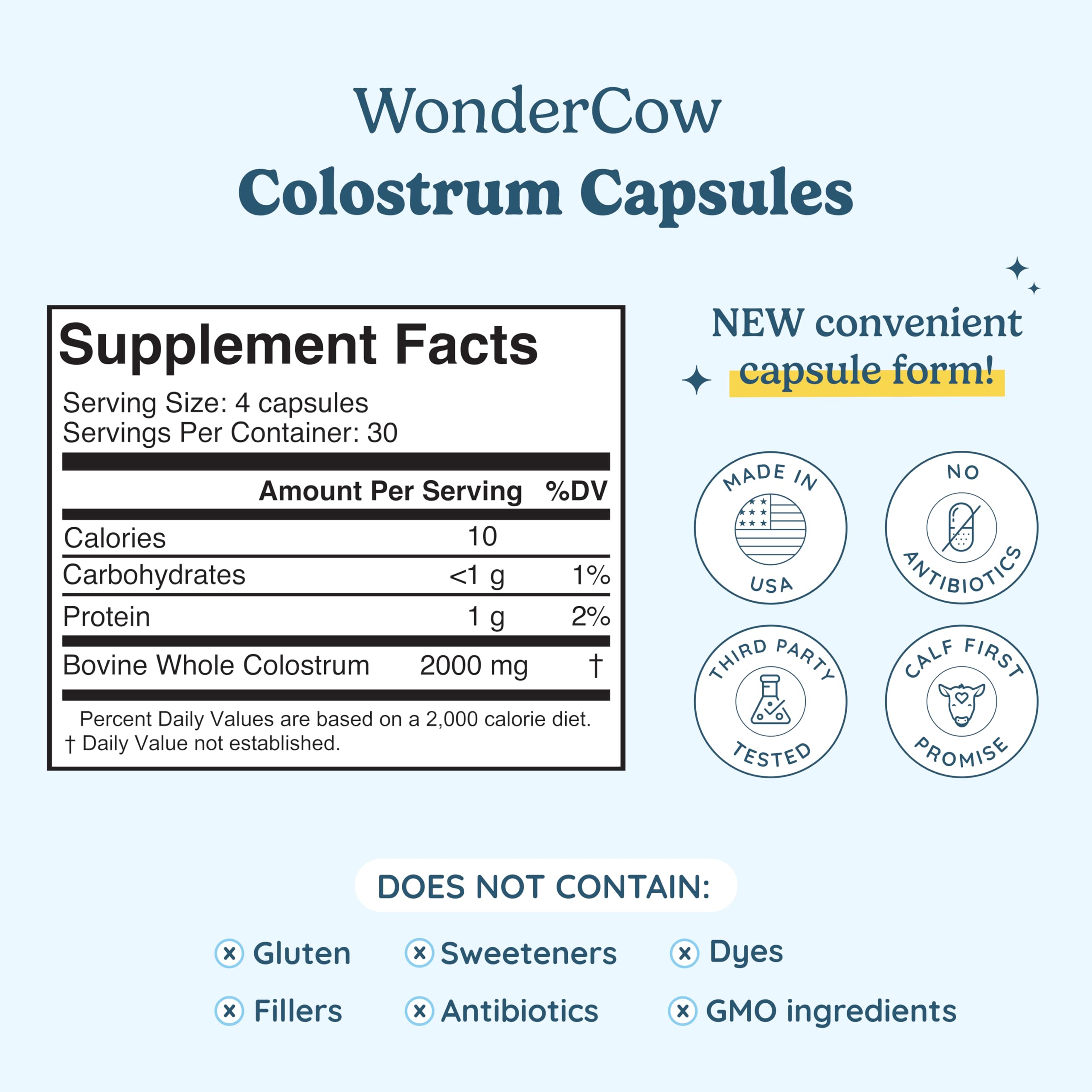Foto 2 | Suplemento De Cápsulas De Calostro Wondercow Natural 30 Porciones - Venta Internacional.