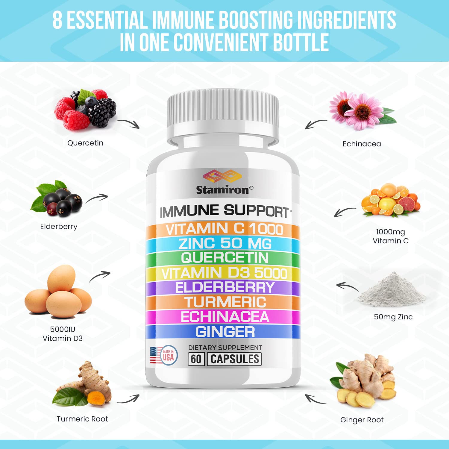 Foto 3 pulgar | Suplemento Stamiron Immune Support Con Quercetina Y Zinc Vit C D - Venta Internacional.