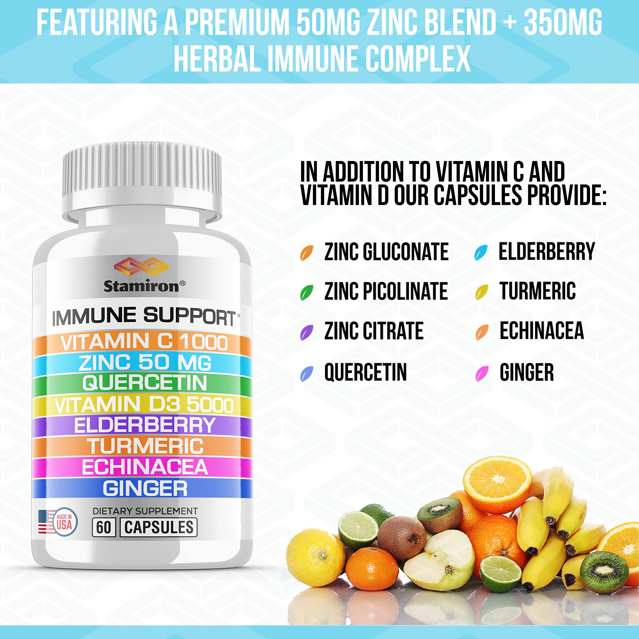 Foto 7 pulgar | Suplemento Stamiron Immune Support Con Quercetina Y Zinc Vit C D - Venta Internacional.