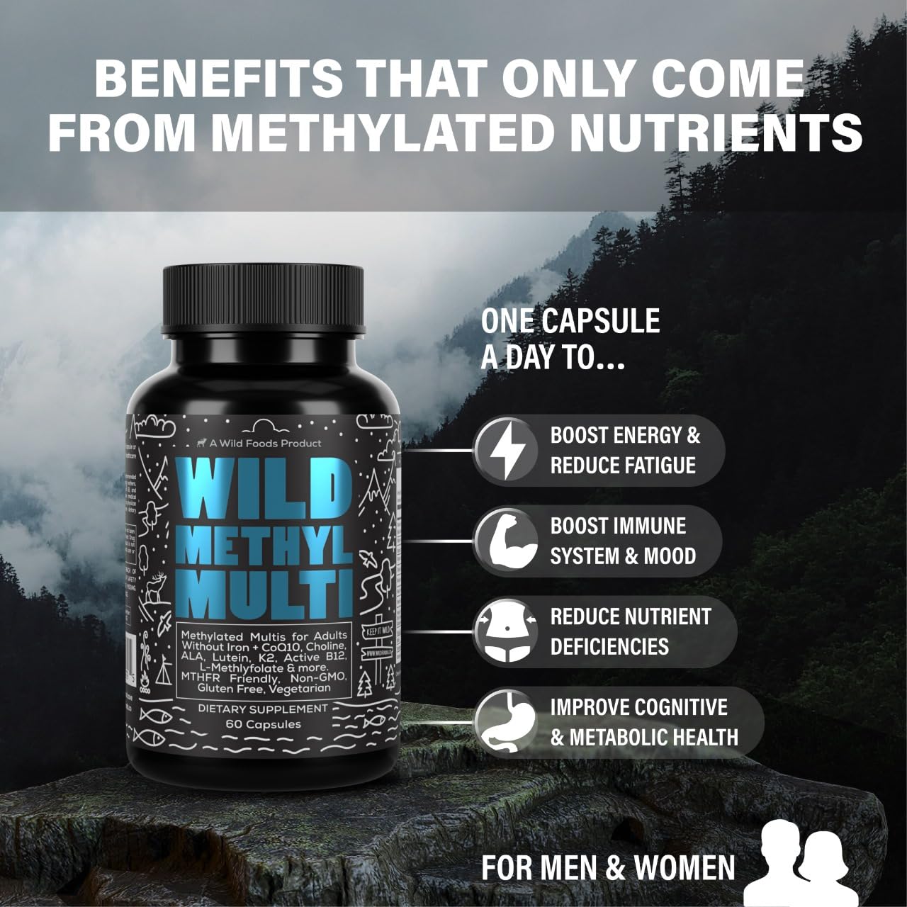 Foto 3 pulgar | Multivitamínico Metilado Supplement Wild 60 Cápsulas - Venta Internacional.