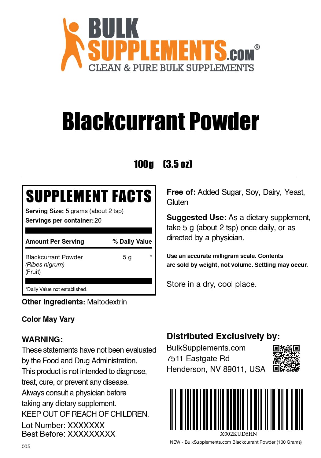 Foto 7 pulgar | Suplemento Bulksupplements.com Grosella Negra En Polvo 100 G - Venta Internacional.