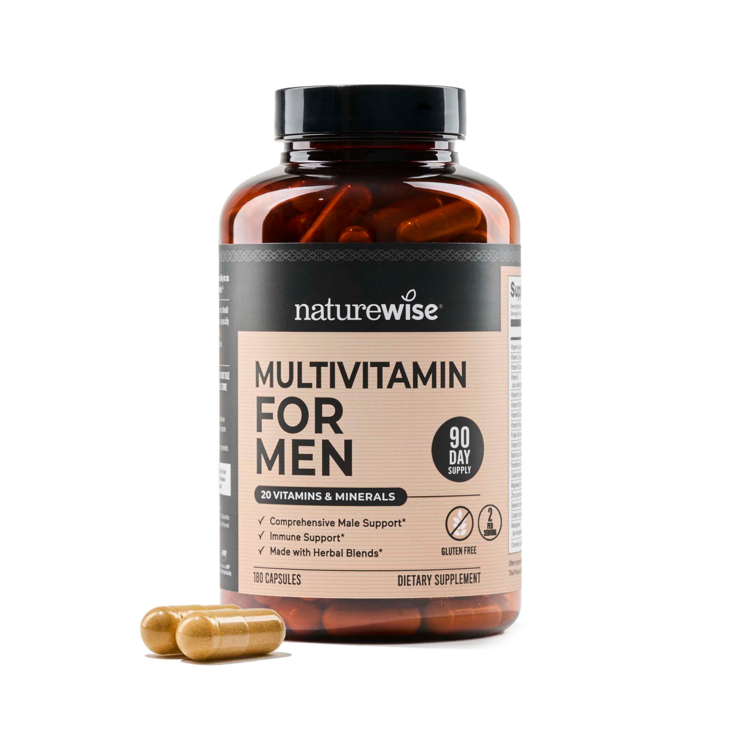 Multivitamínico Naturewise Para Hombres De Apoyo Diario, 180 Cápsulas - Venta Internacional.