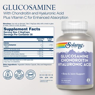 Foto 2 | Suplemento Solaray: Glucosamina, Condroitina Y Ácido Hialurónico, 90 Cápsulas - Venta Internacional.