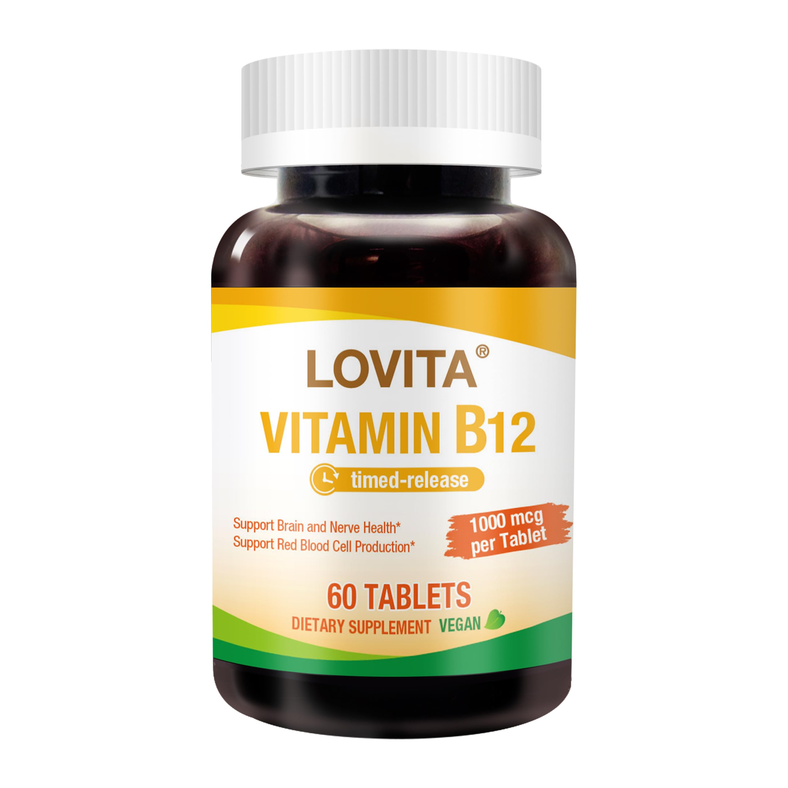 Suplemento Lovita De Vitamina B12, 1000 Mcg, Liberación Prolongada, 60 Tabletas - Venta Internacional.