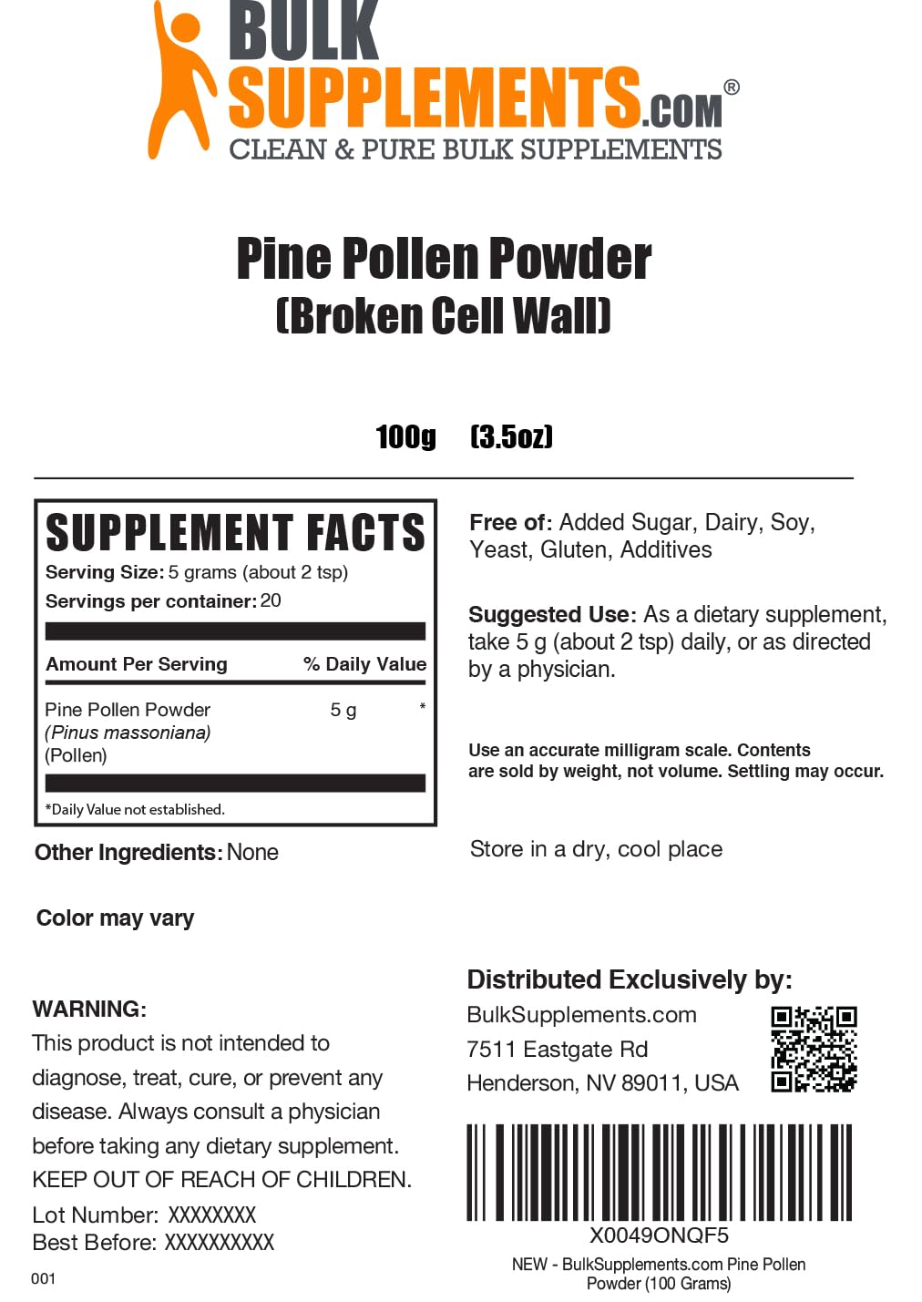 Foto 7 pulgar | Suplemento De Polen De Pino En Polvo Bulksupplements.com 250 G - Venta Internacional.