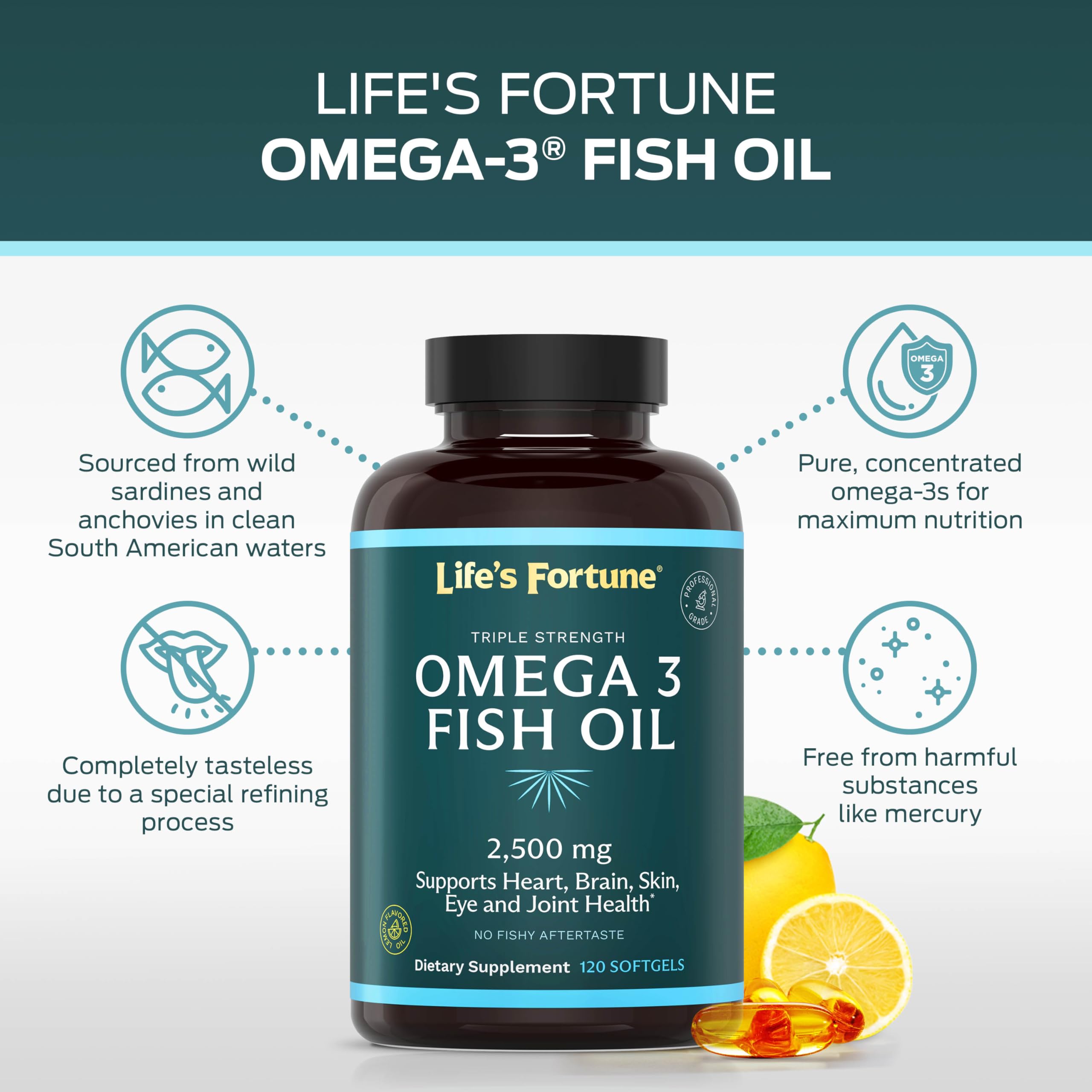 Foto 3 pulgar | Suplemento Life's Fortune Fish Oil Omega 3 2500 Mg 120 Cápsulas Blandas - Venta Internacional.