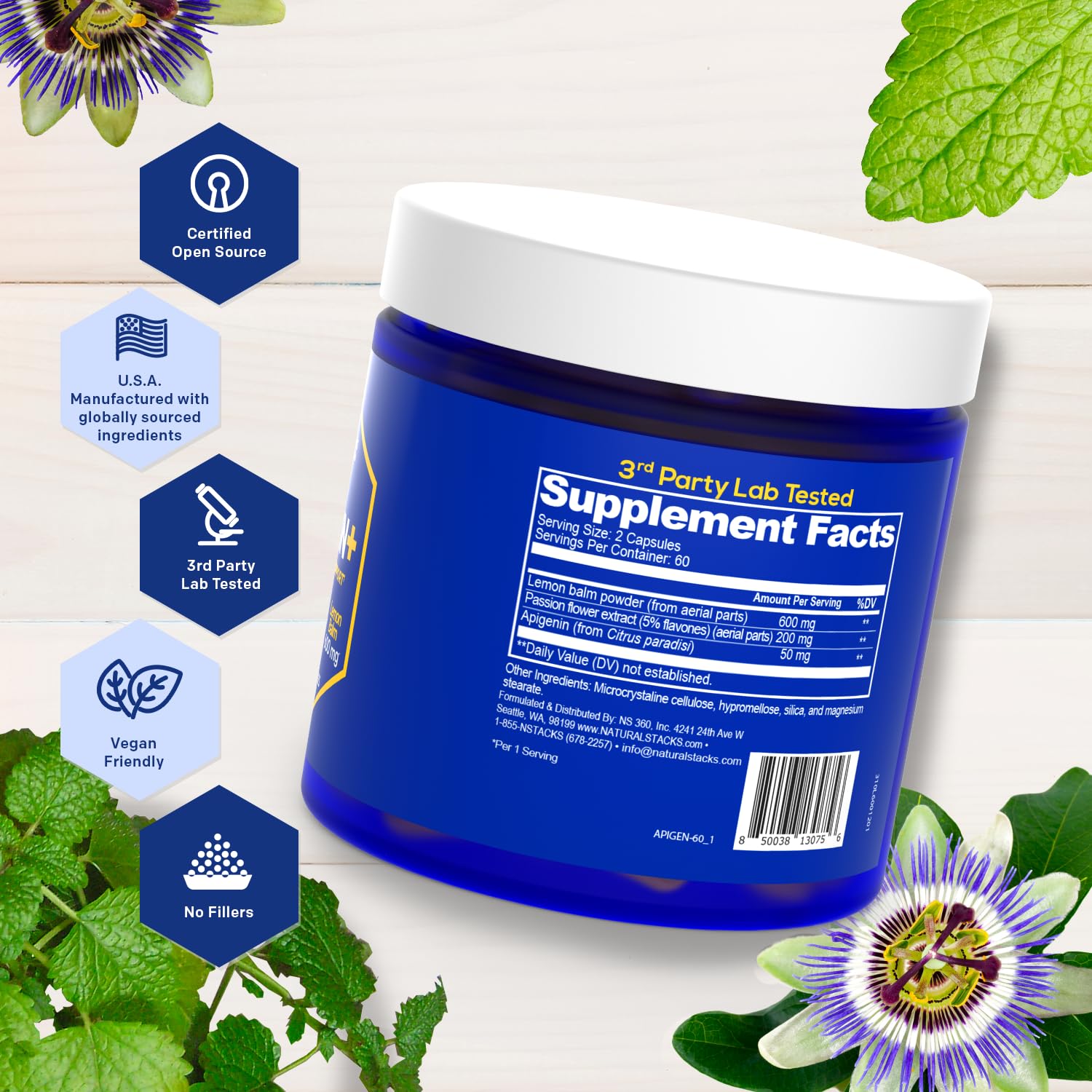 Foto 2 | Suplemento Natural Stacks De Apigenina De 50 Mg Y Bálsamo De Limón De 600 Mg - Venta Internacional.