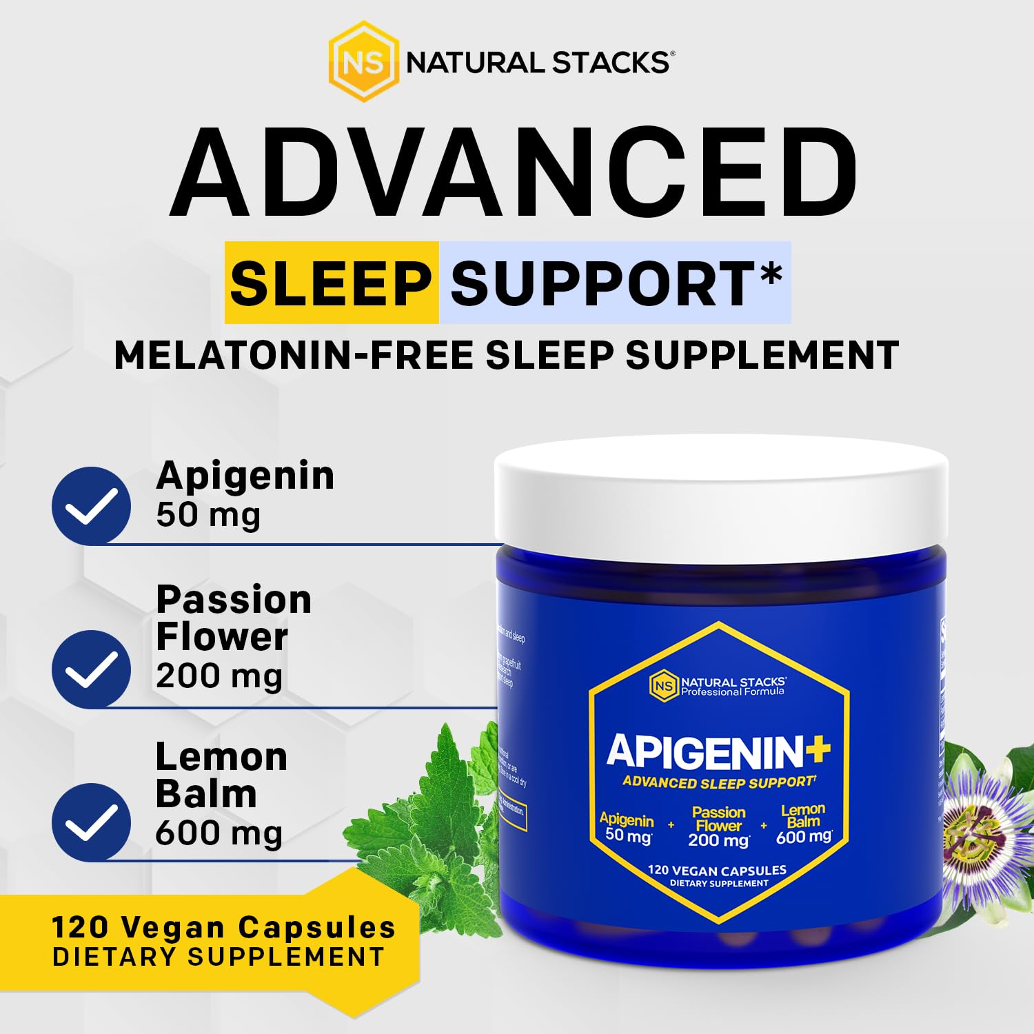 Foto 3 | Suplemento Natural Stacks De Apigenina De 50 Mg Y Bálsamo De Limón De 600 Mg - Venta Internacional.