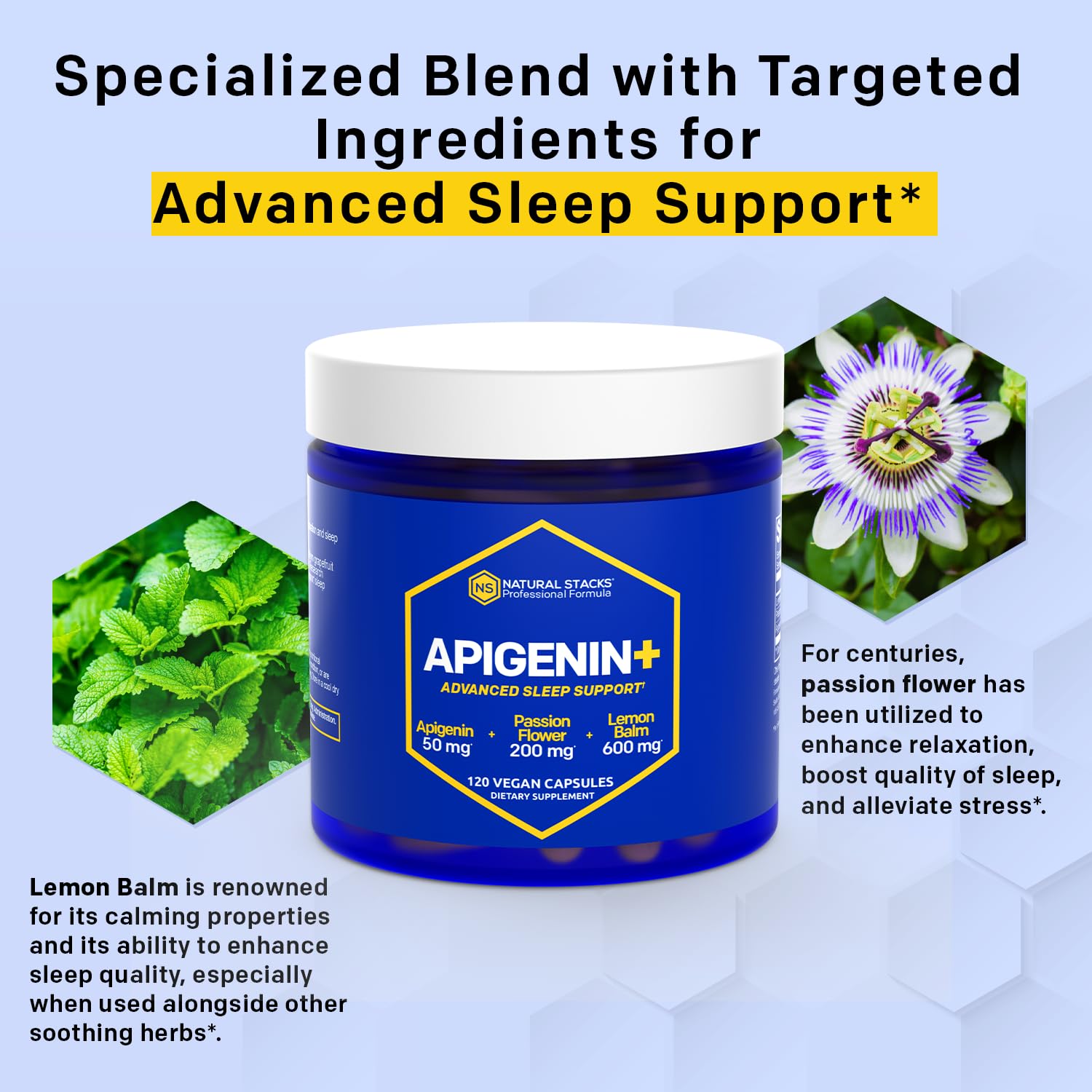 Foto 5 | Suplemento Natural Stacks De Apigenina De 50 Mg Y Bálsamo De Limón De 600 Mg - Venta Internacional.