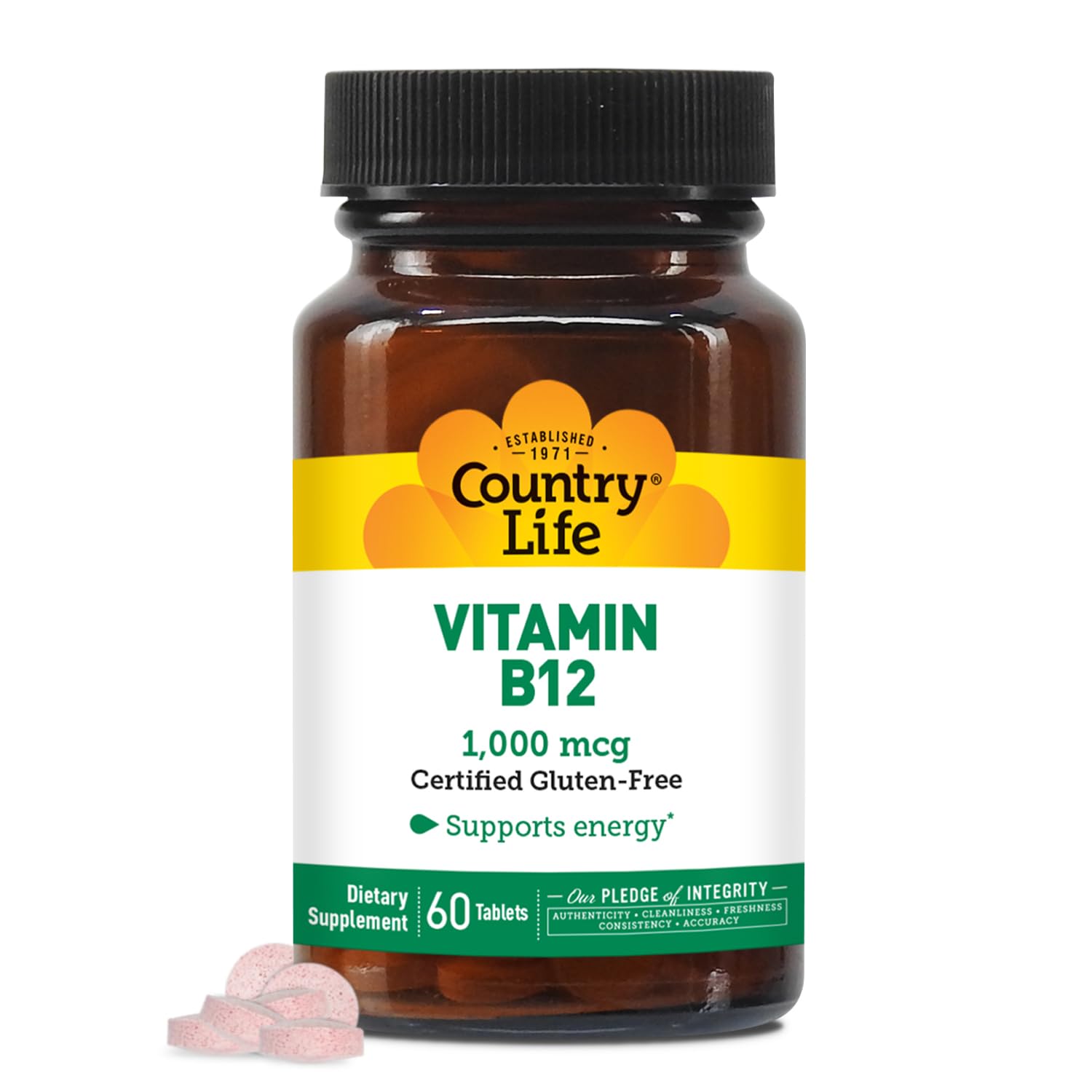 Suplemento Country Life De Vitamina B12, 1000 Mcg, Sublingual, 60 Comprimidos - Venta Internacional.