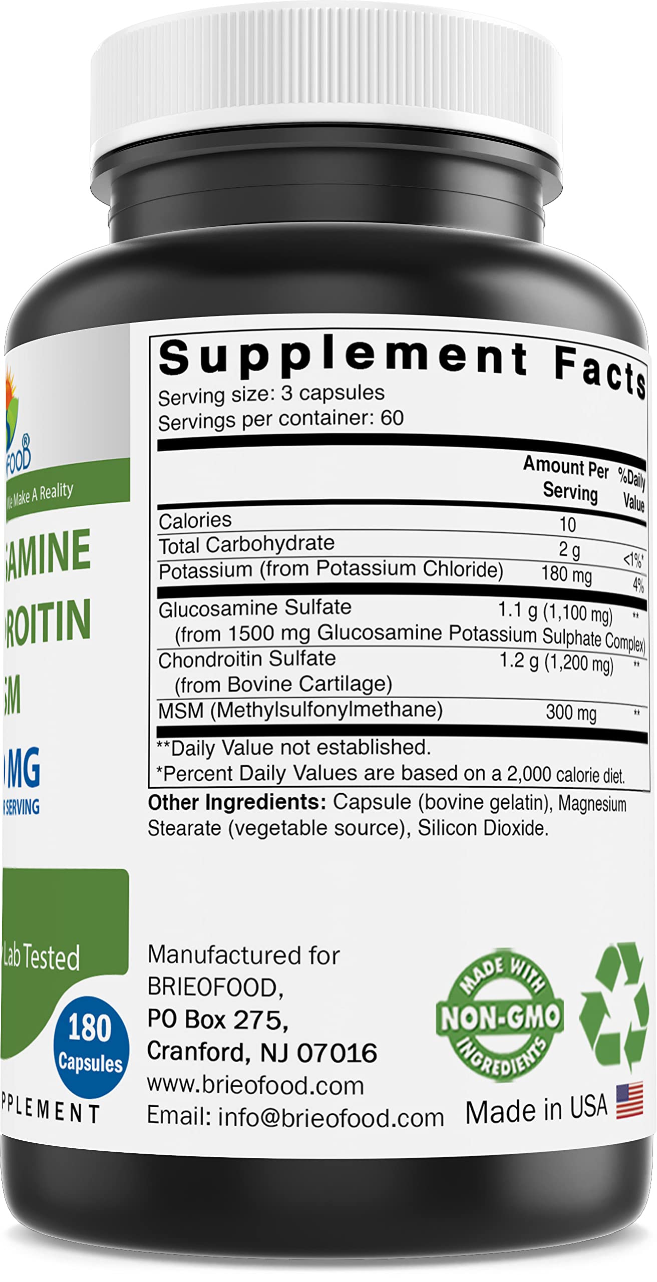Foto 3 pulgar | Suplemento Brieofood De Triple Concentración: Glucosamina, Condroitina (msm) - Venta Internacional.