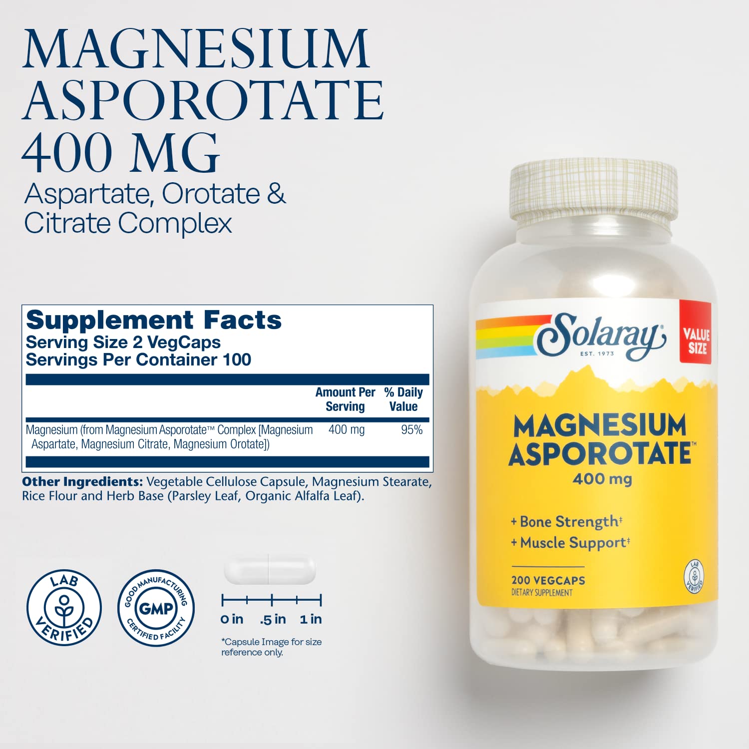 Foto 3 pulgar | Suplemento De 400 Mg De Asporotato De Magnesio Solaray Para La Salud Ósea - Venta Internacional.