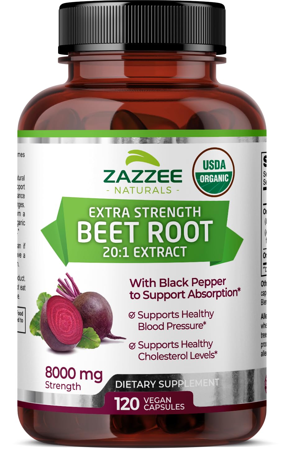 Suplemento Zazzee Usda De Raíz De Remolacha Orgánica 8000 Mg 120 Cápsulas - Venta Internacional.