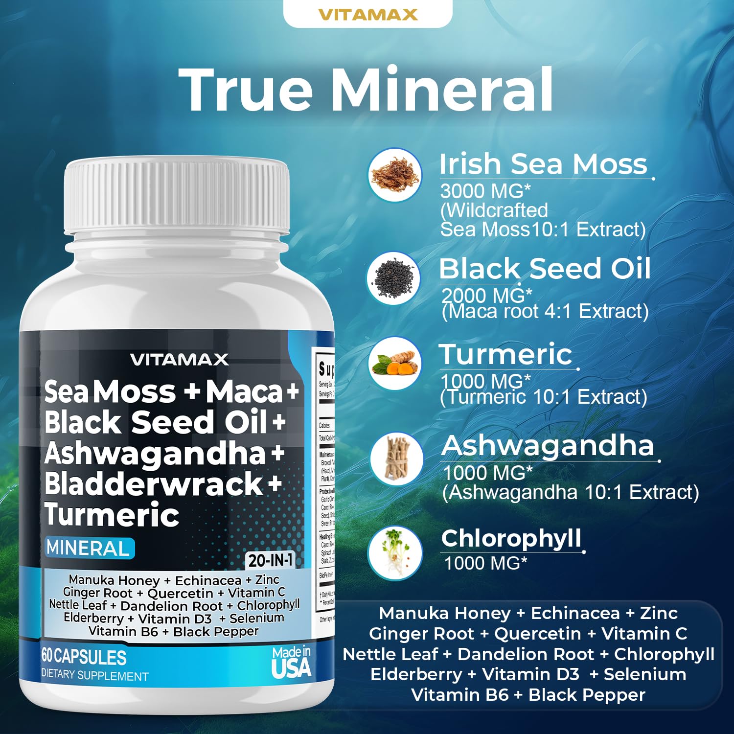 Foto 5 | Suplemento Vitamax True-mineral Sea Moss 3000 Mg Maca 1000 Mg - Venta Internacional.