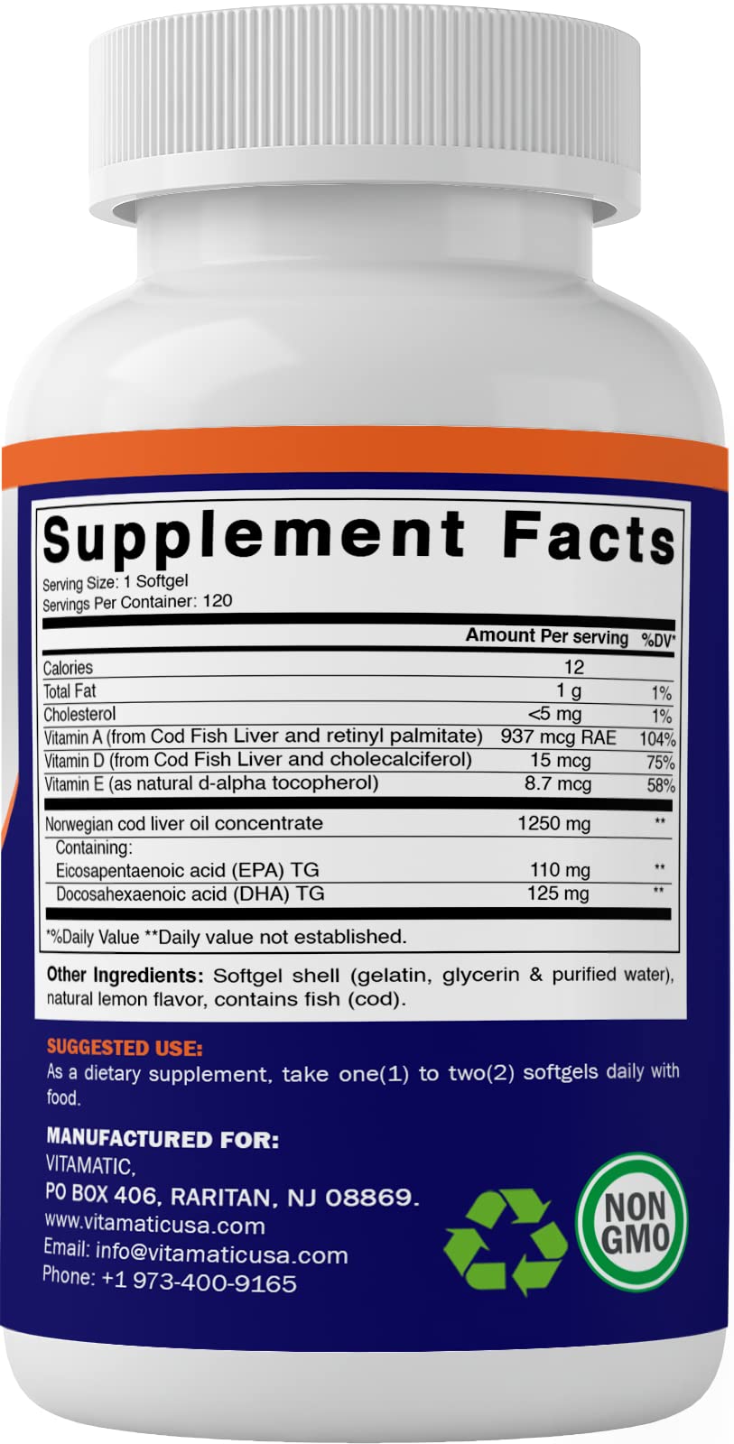 Foto 4 pulgar | Suplemento Vitamático De Aceite De Hígado De Bacalao Noruego 1250 Mg 240 Cápsulas Blandas - Venta Internacional.