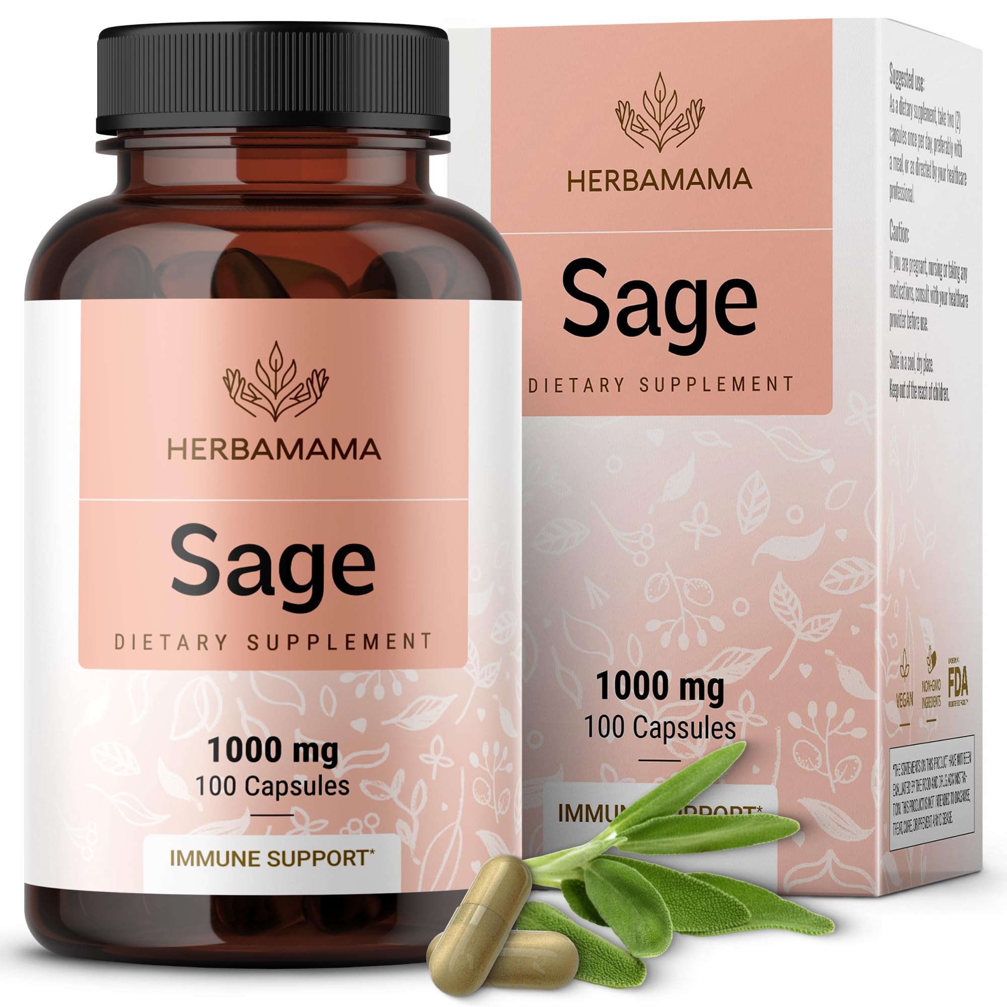 Suplemento Herbamama Sage Leaf 1000 Mg 100 Cápsulas Vegano Sin Ogm - Venta Internacional.
