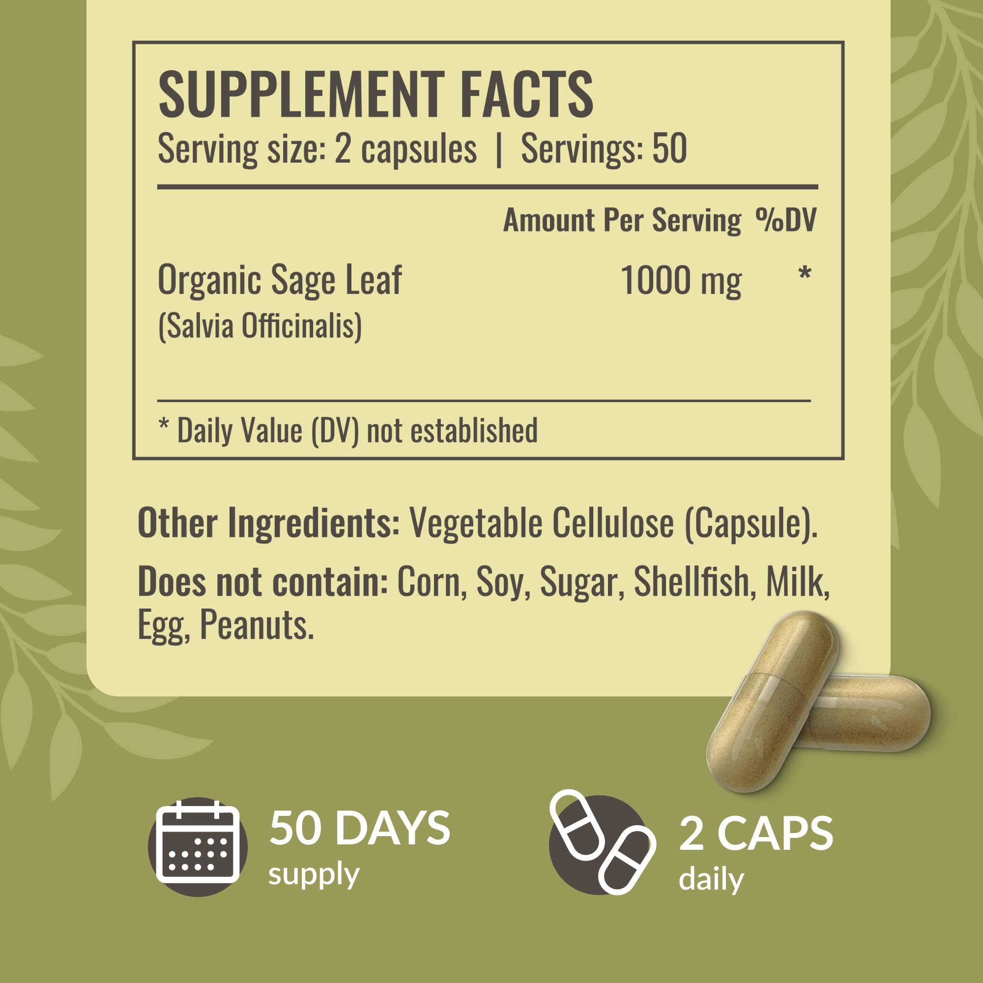 Foto 4 pulgar | Suplemento Herbamama Sage Leaf 1000 Mg 100 Cápsulas Vegano Sin Ogm - Venta Internacional.