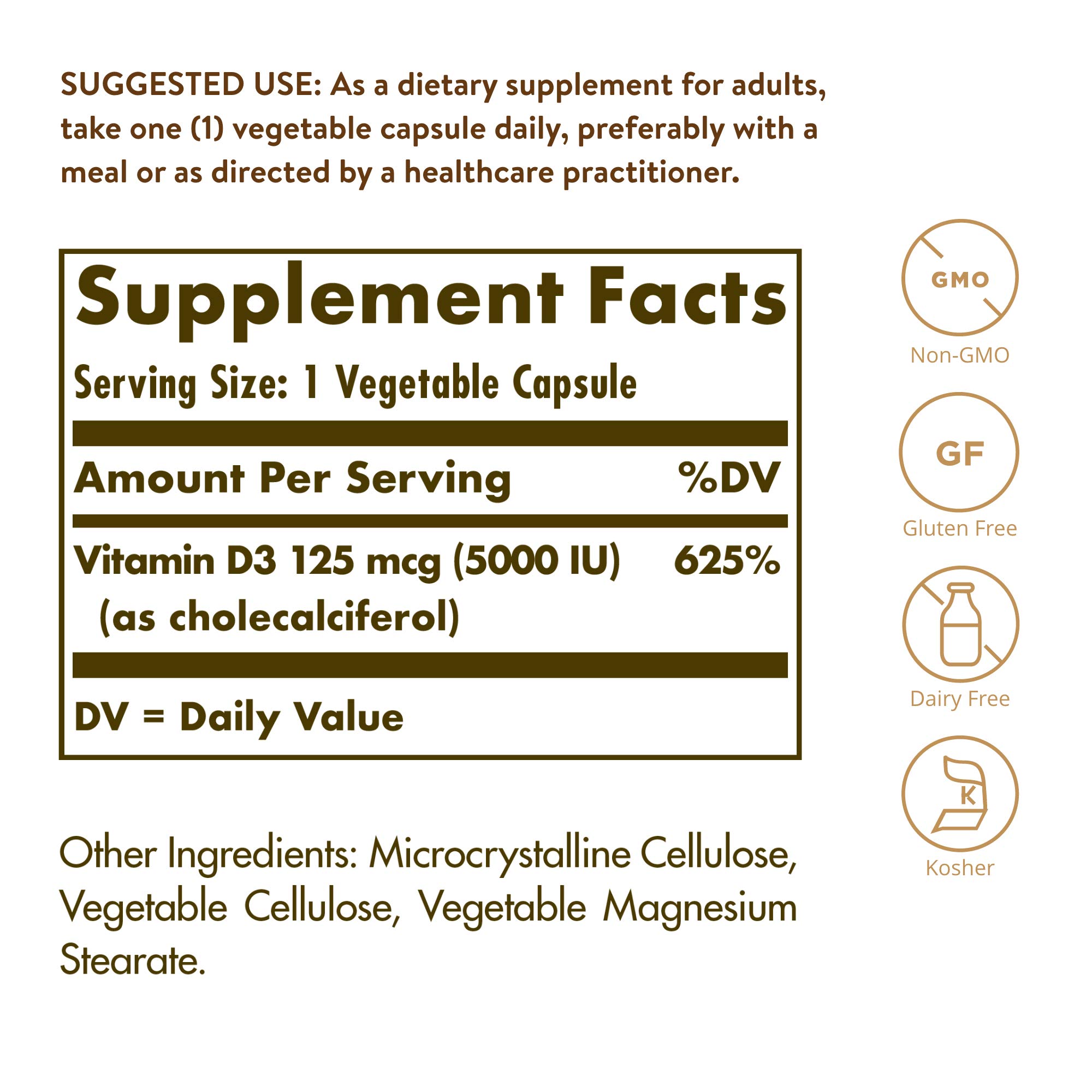 Foto 3 pulgar | Suplemento Solgar De Vitamina D3 125 Mcg (5000 Ui) 120 Cápsulas - Venta Internacional.