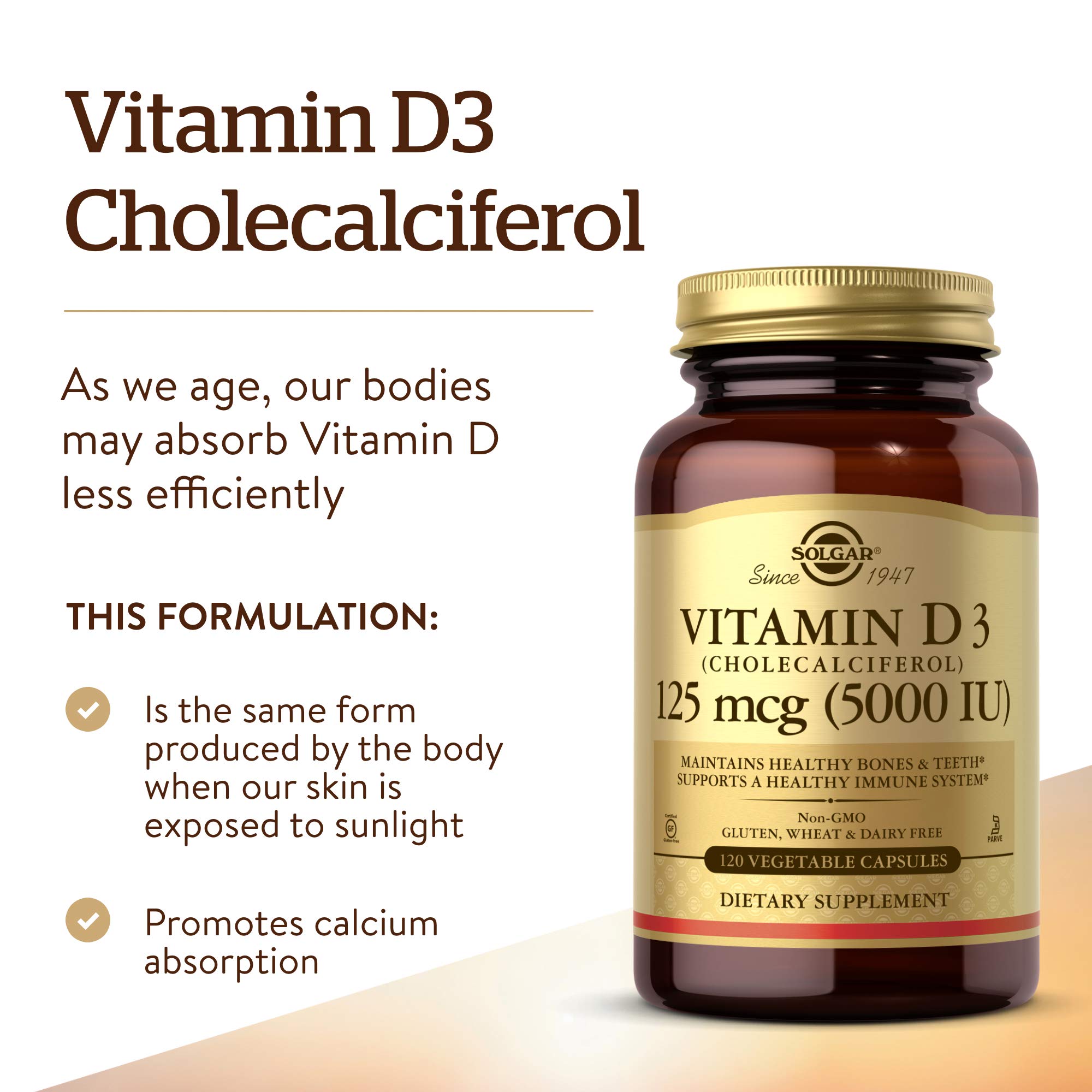 Foto 3 | Suplemento Solgar De Vitamina D3 125 Mcg (5000 Ui) 120 Cápsulas - Venta Internacional.