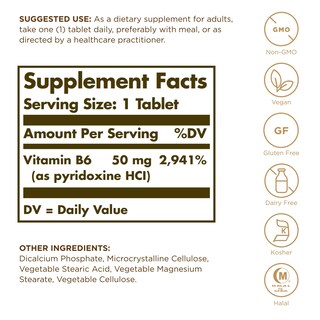 Foto 2 | Suplemento Solgar De Vitamina B6-100 En Comprimidos De 50 Mg - Venta Internacional.