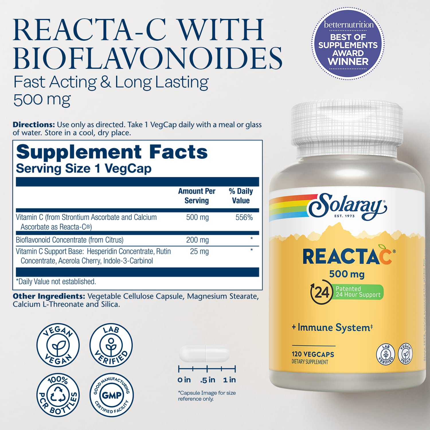 Foto 3 pulgar | Suplemento Solaray Reacta-c 500 Mg De Vitamina C 120 Cápsulas - Venta Internacional.