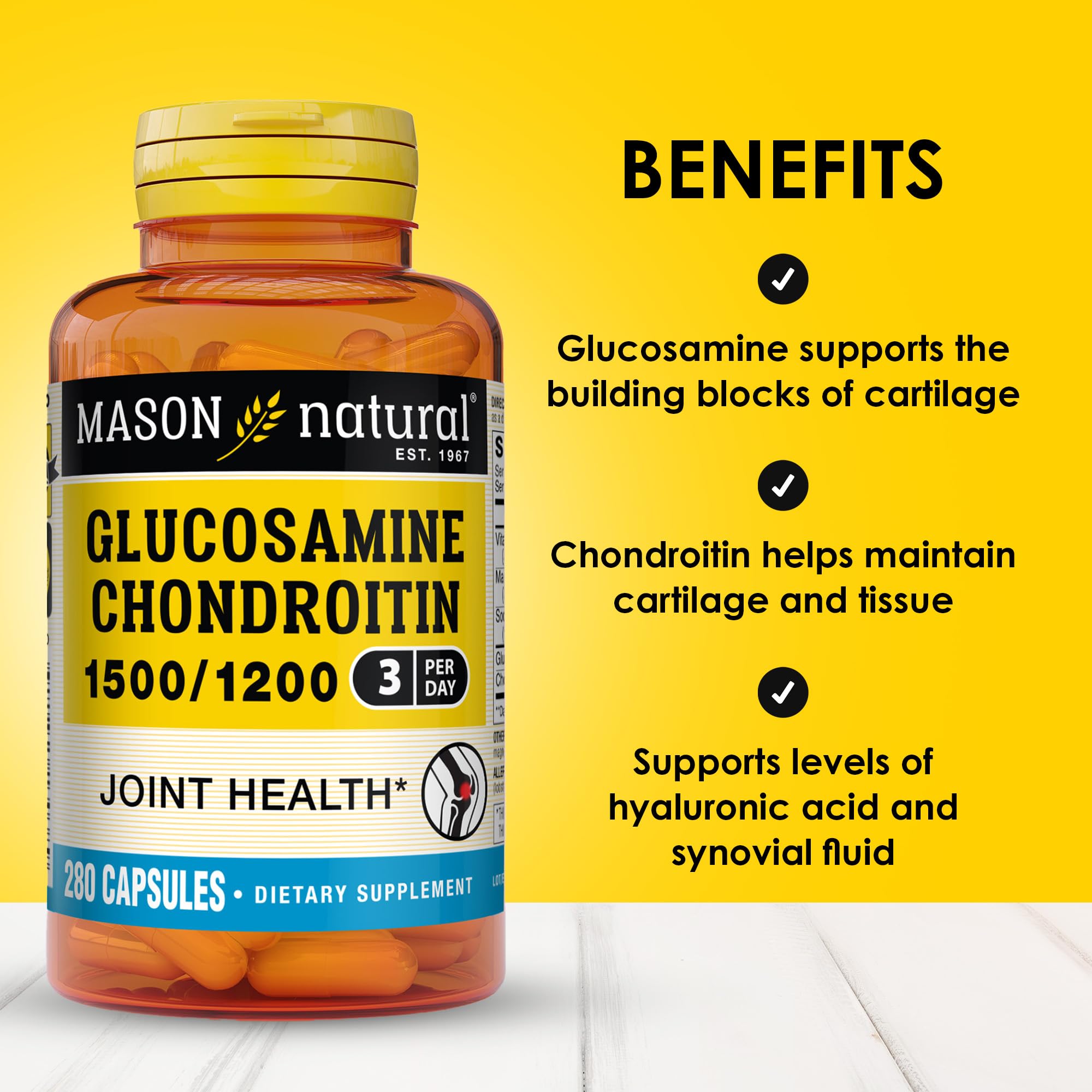 Foto 2 | Suplemento Mason Natural, Glucosamina Y Condroitina 1500/1200, 280 Cápsulas - Venta Internacional.