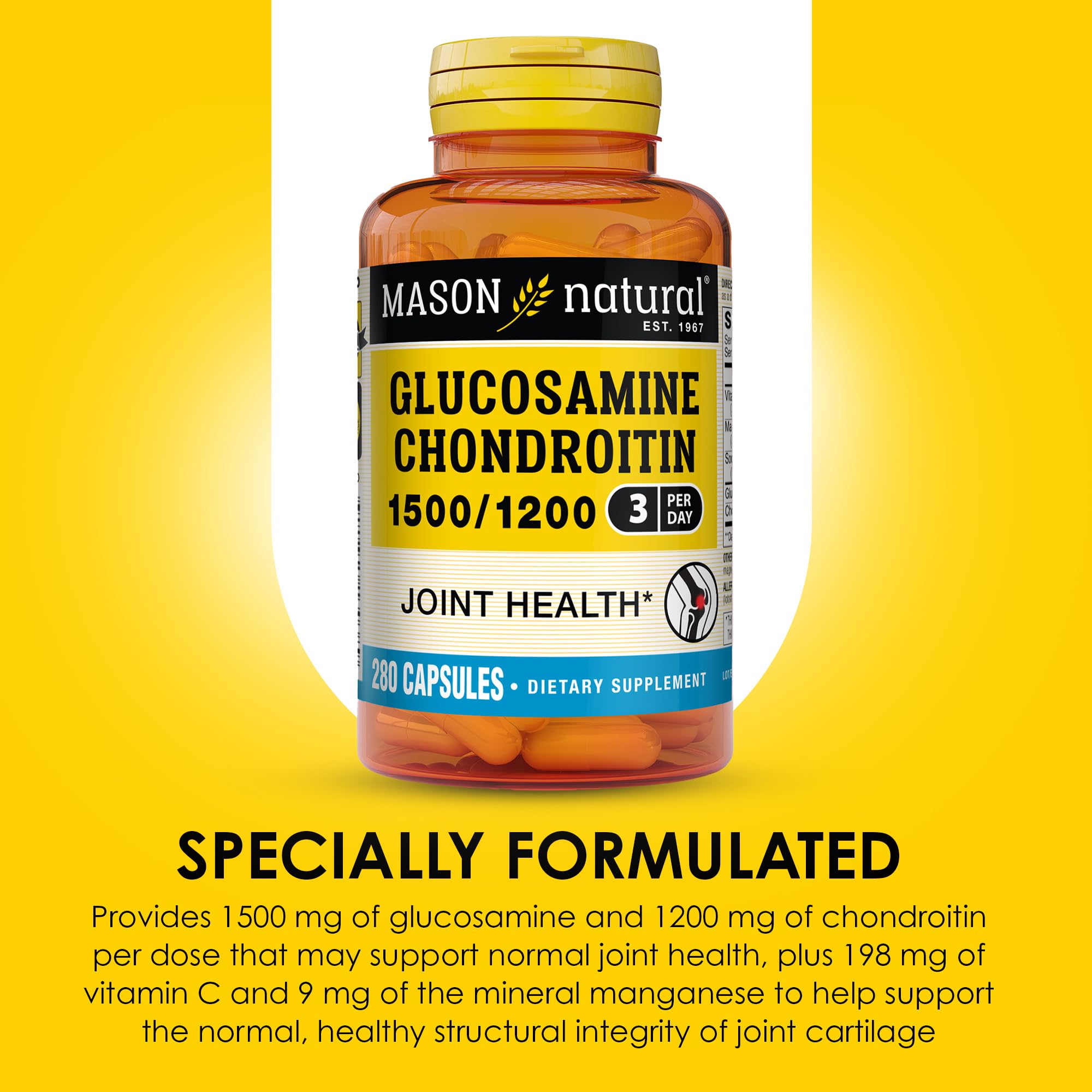 Foto 5 pulgar | Suplemento Mason Natural, Glucosamina Y Condroitina 1500/1200, 280 Cápsulas - Venta Internacional.