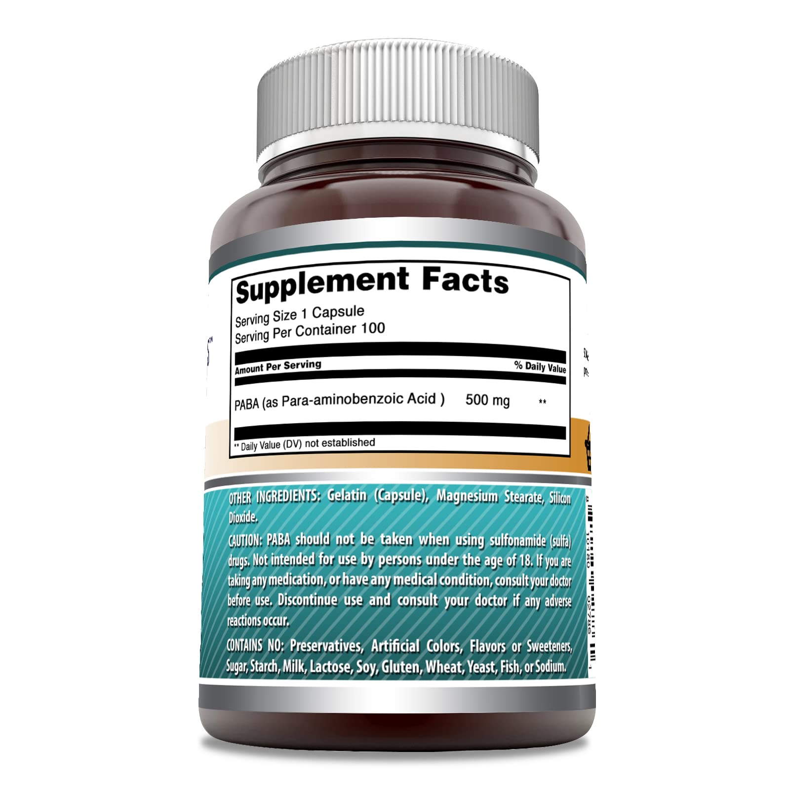 Foto 4 pulgar | Suplemento Amazing Formulas Paba 500 Mg 100 Cápsulas - Venta Internacional.