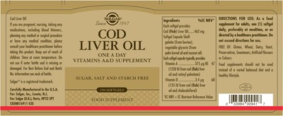 Foto 2 | Suplemento De Aceite De Hígado De Bacalao Solgar, 250 Cápsulas Blandas, Vitamina A Y D. - Venta Internacional.