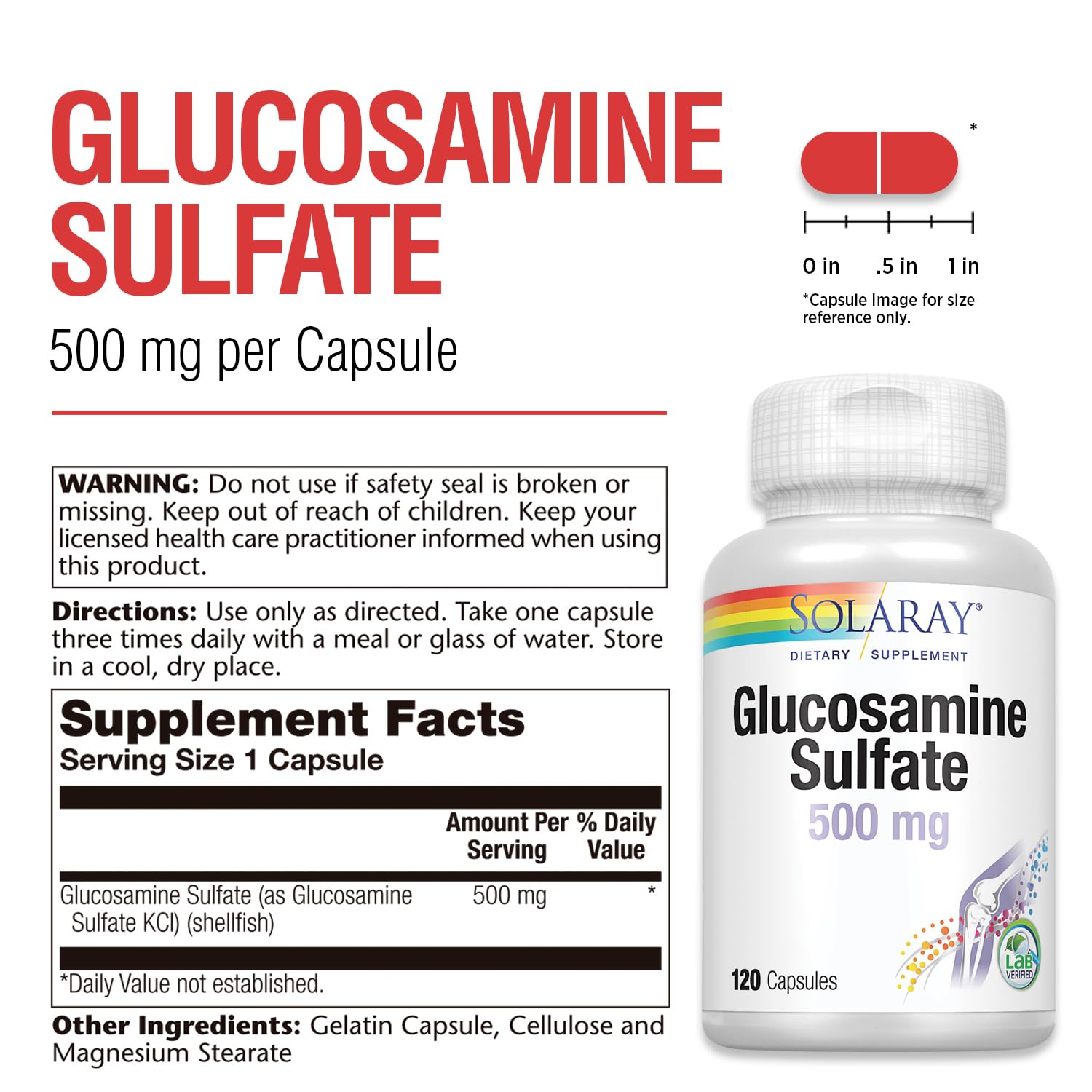 Foto 4 pulgar | Suplemento De 500 Mg De Sulfato De Glucosamina Solaray Para La Salud De Las Articulaciones - Venta Internacional.
