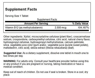 Foto 3 | Suplemento Swanson De Vitamina B12, Metilcobalamina, 2500 Mcg, 60 Tabletas - Venta Internacional.