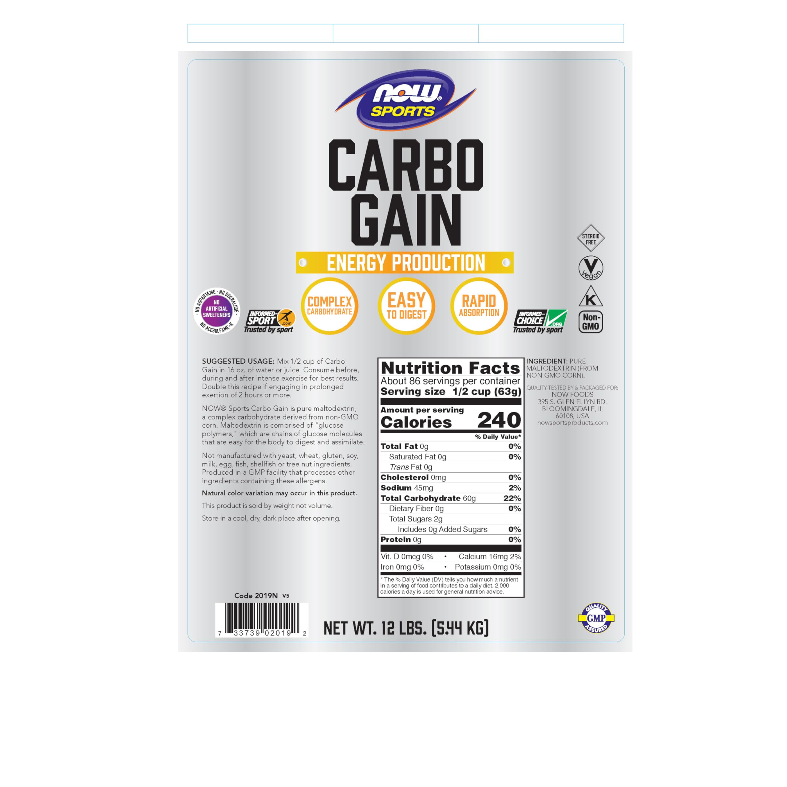 Foto 3 pulgar | Sports Nutrition Carbo Gain Powder Now Foods, 5,44 Kg - Venta Internacional.